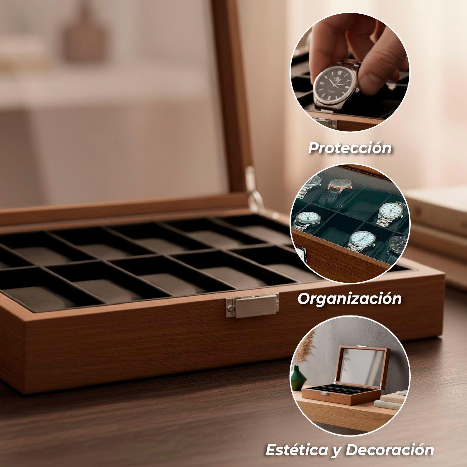 Caja Estuche Organizadora 12Relojes Madera de Lujo-2