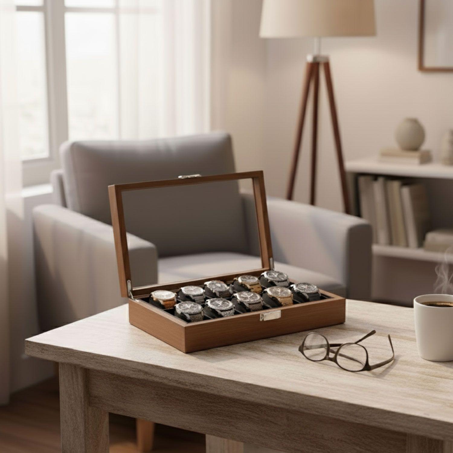 Caja Estuche Organizadora 12Relojes Madera de Lujo-3