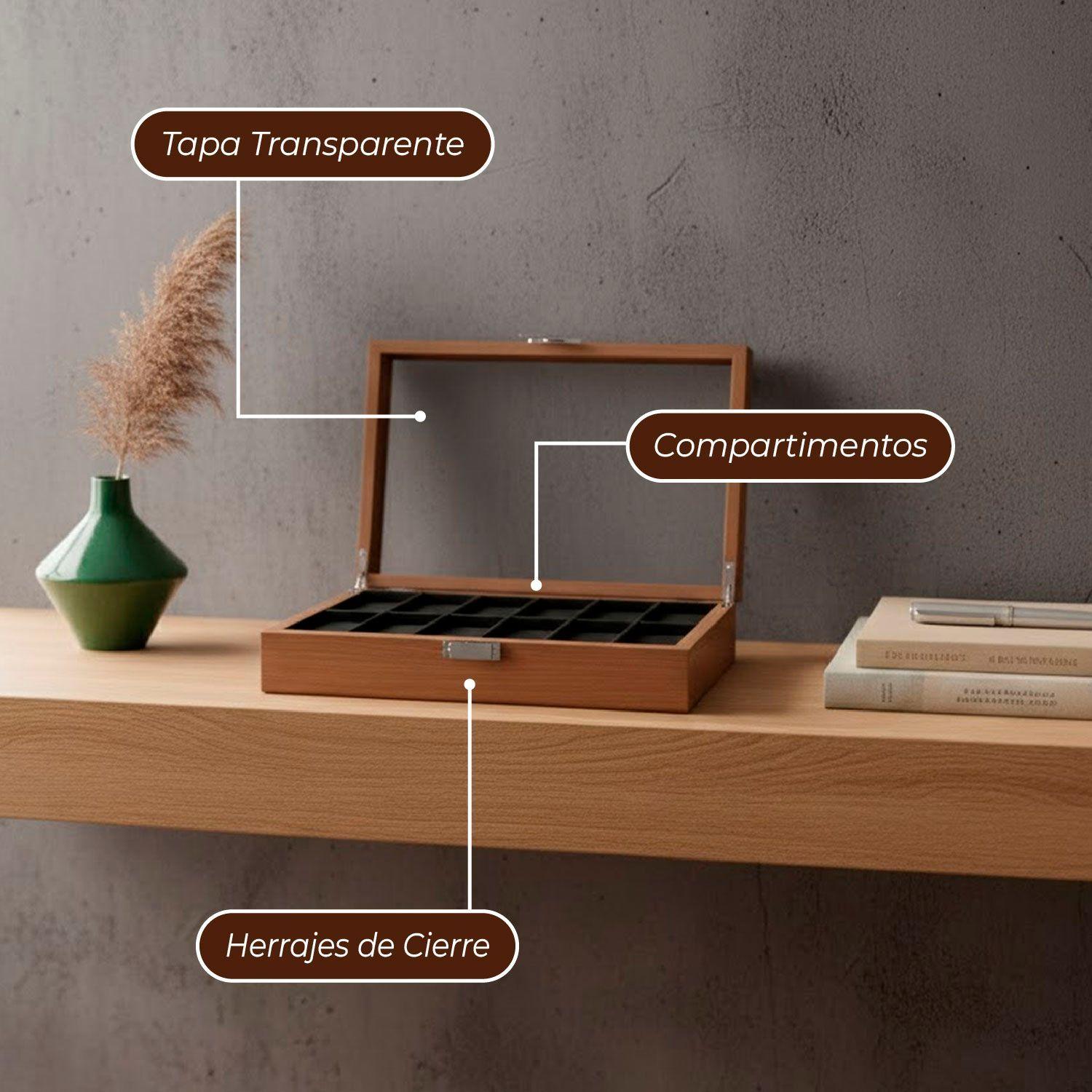 Caja Estuche Organizadora 12Relojes Madera de Lujo-4