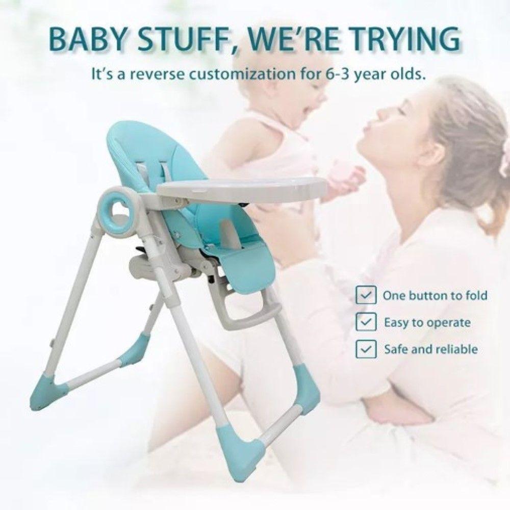 Silla De Comer Para Bebe / Niño Ecocuero altura Ajustable Celeste-3