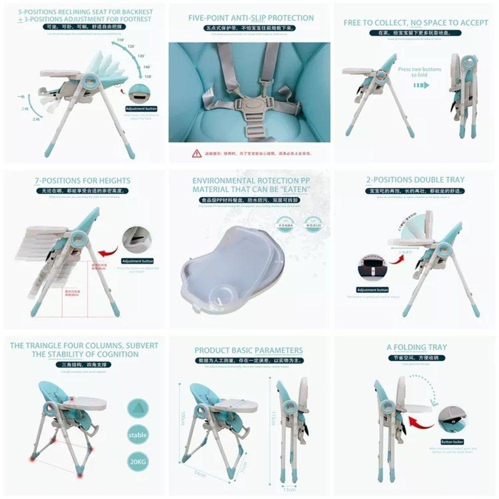 Silla De Comer Para Bebe / Niño Ecocuero altura Ajustable Celeste-5