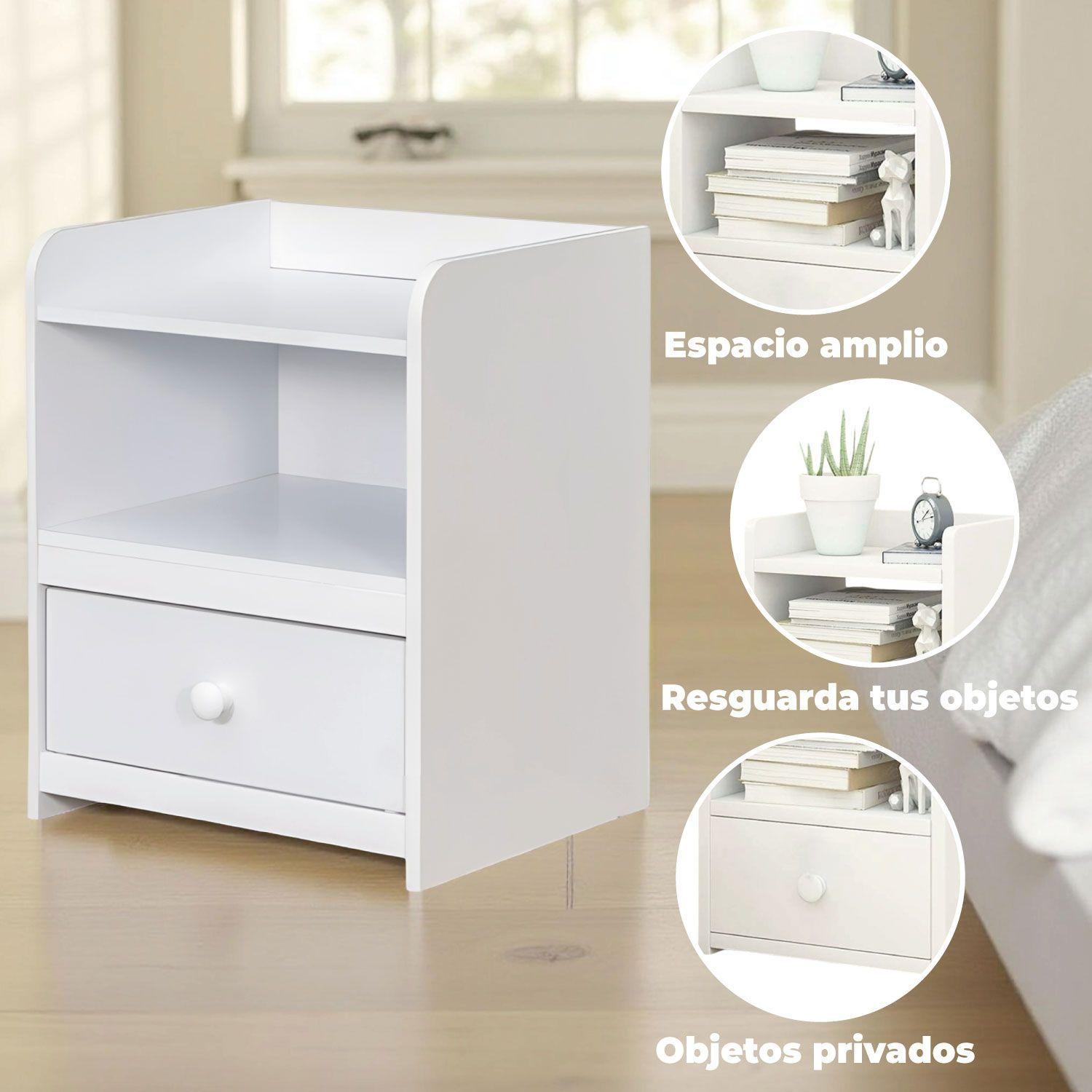 Velador Moderno 2 Niveles 1 Cajon 41x26x33 cm-3