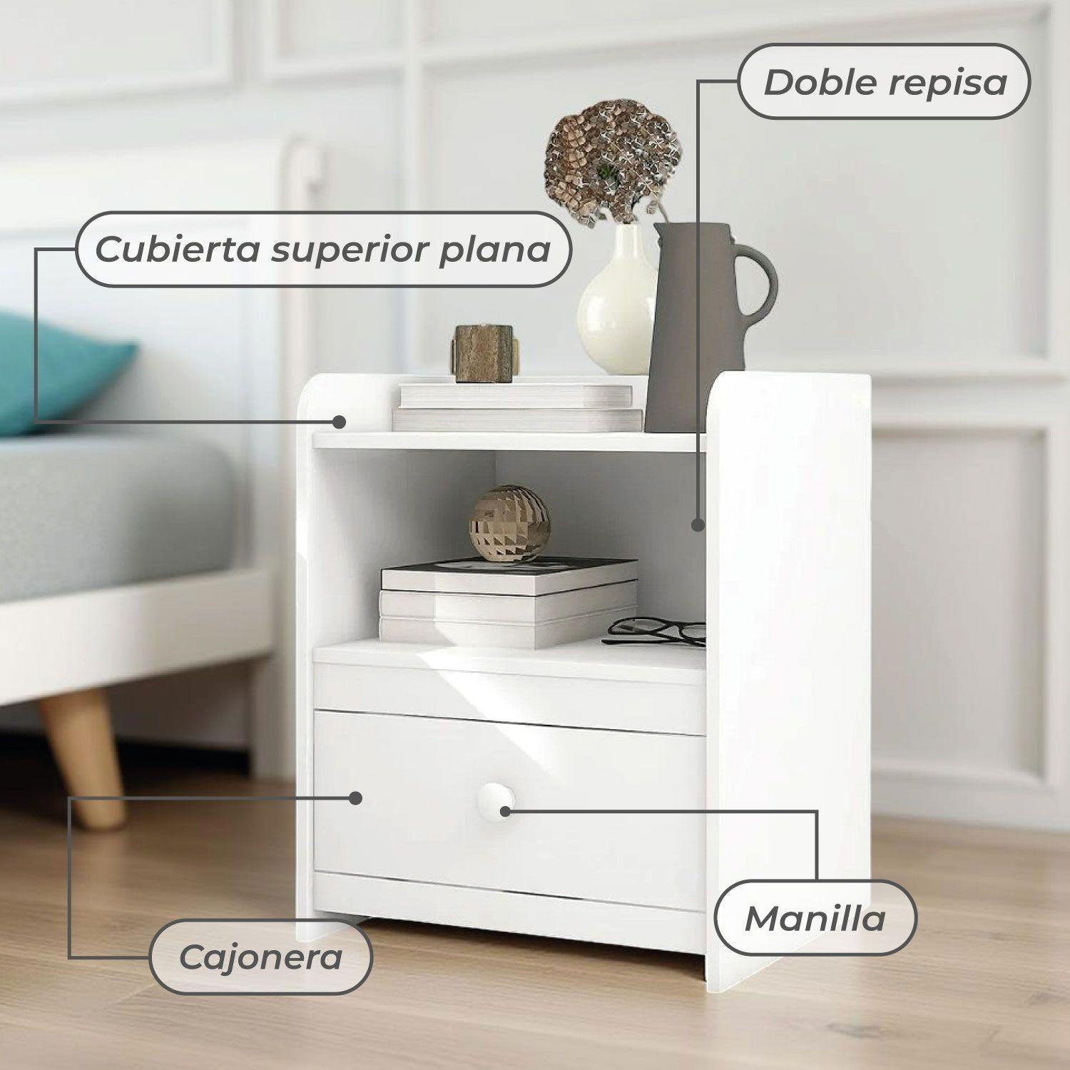 Velador Moderno 2 Niveles 1 Cajon 41x26x33 cm-5