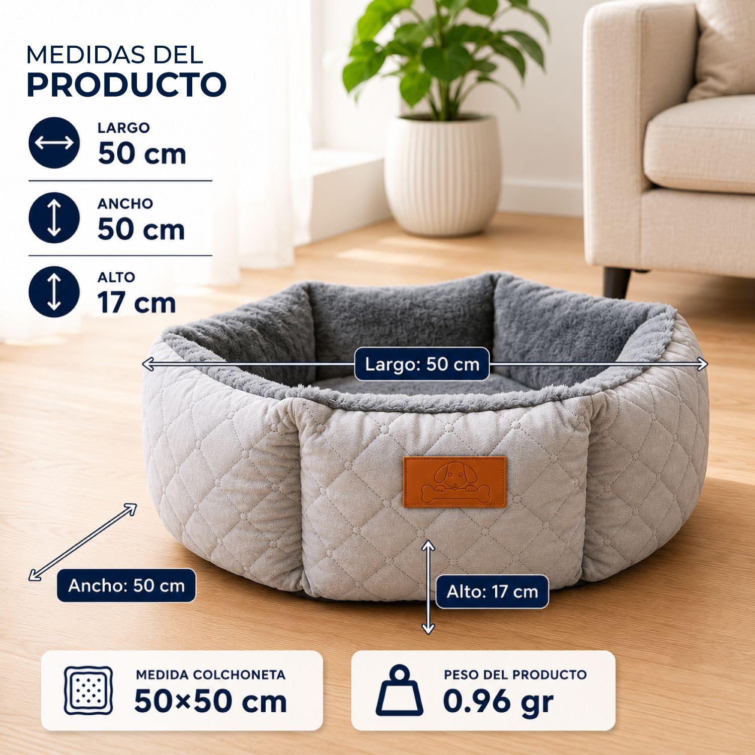 Cama  Mascotas 50cm Jacquard Premium Acolchada Perro Gato-2