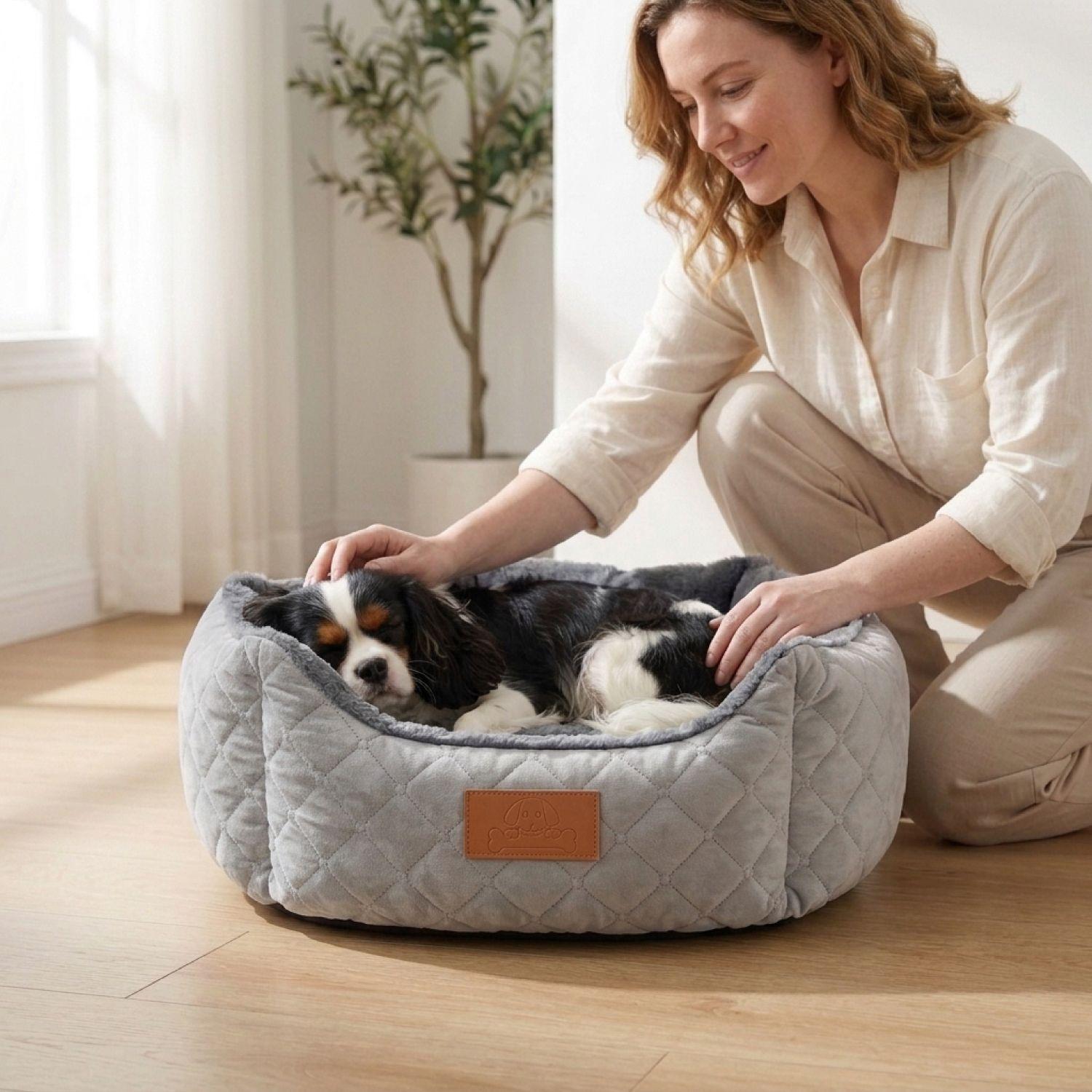 Cama  Mascotas 50cm Jacquard Premium Acolchada Perro Gato-4