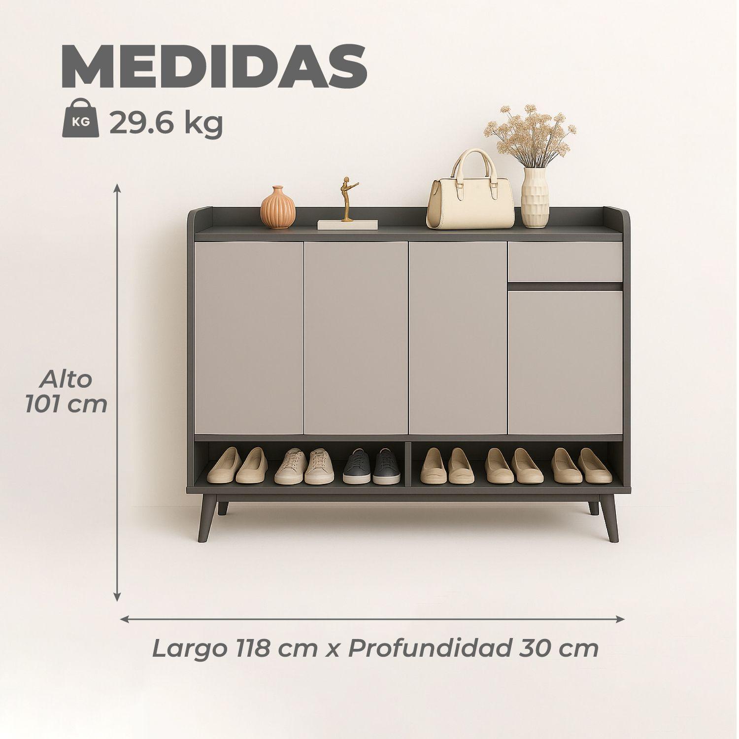 Zapatero Blackey 4 Puertas Organizador Estante + Cajón 118cm-2