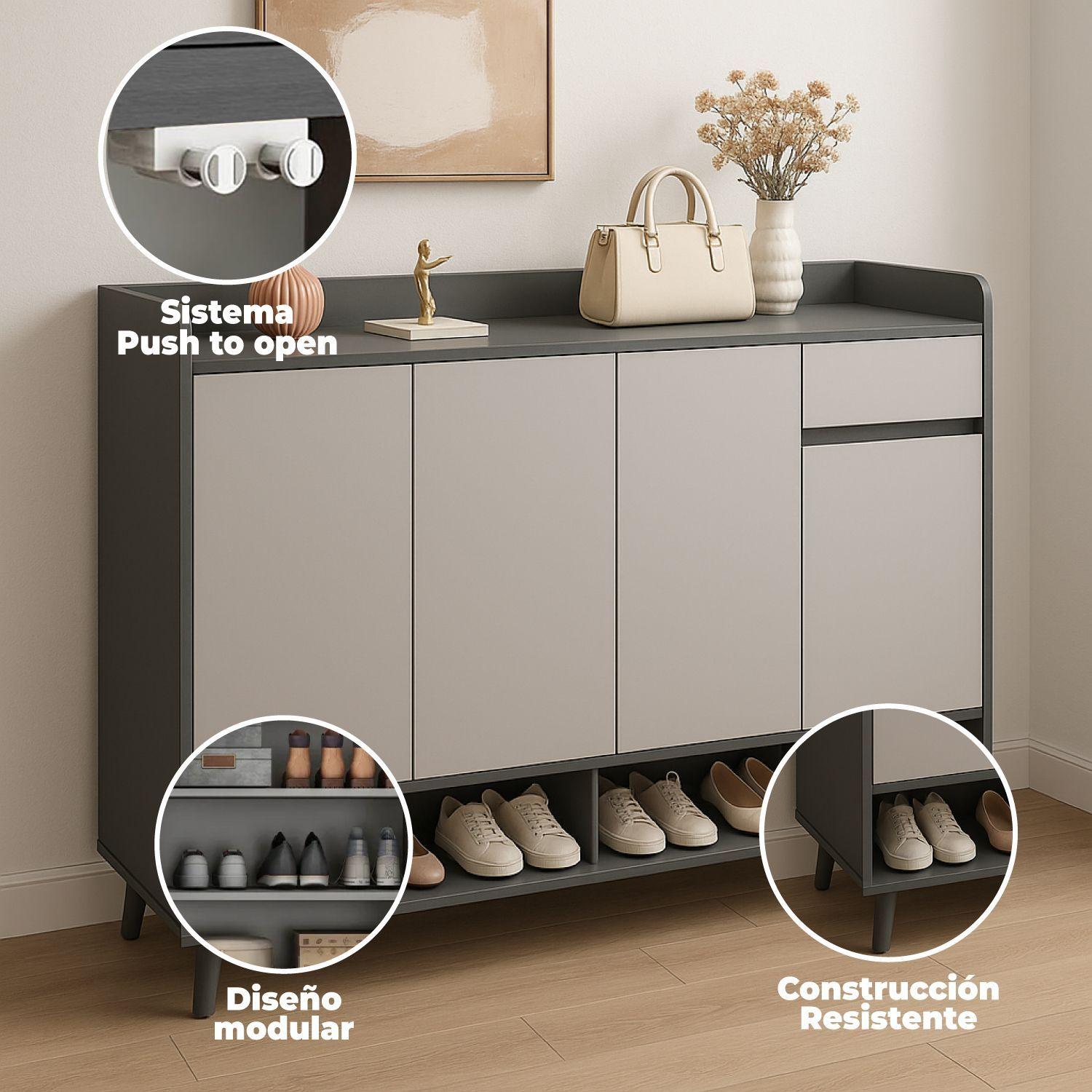Zapatero Blackey 4 Puertas Organizador Estante + Cajón 118cm-3