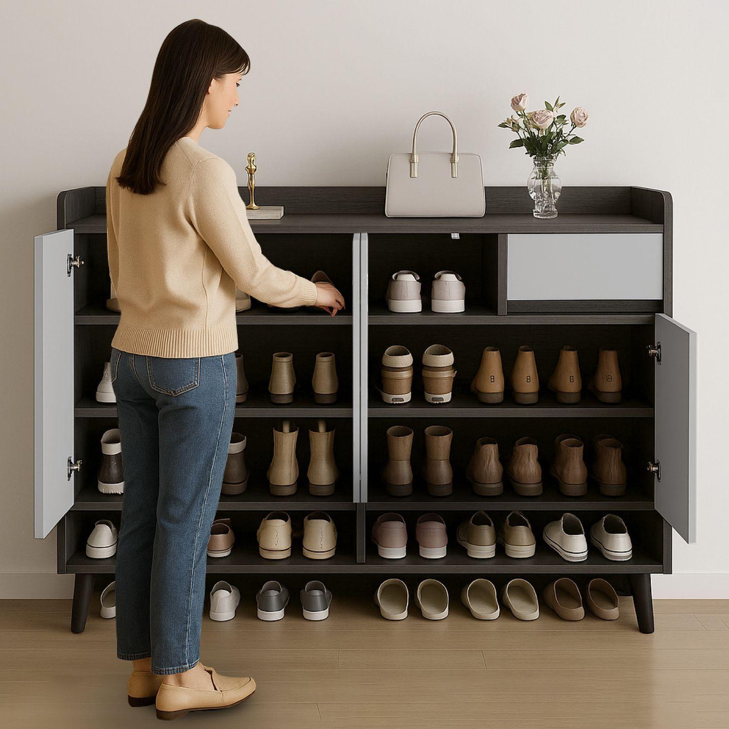 Zapatero Blackey 4 Puertas Organizador Estante + Cajón 118cm-4