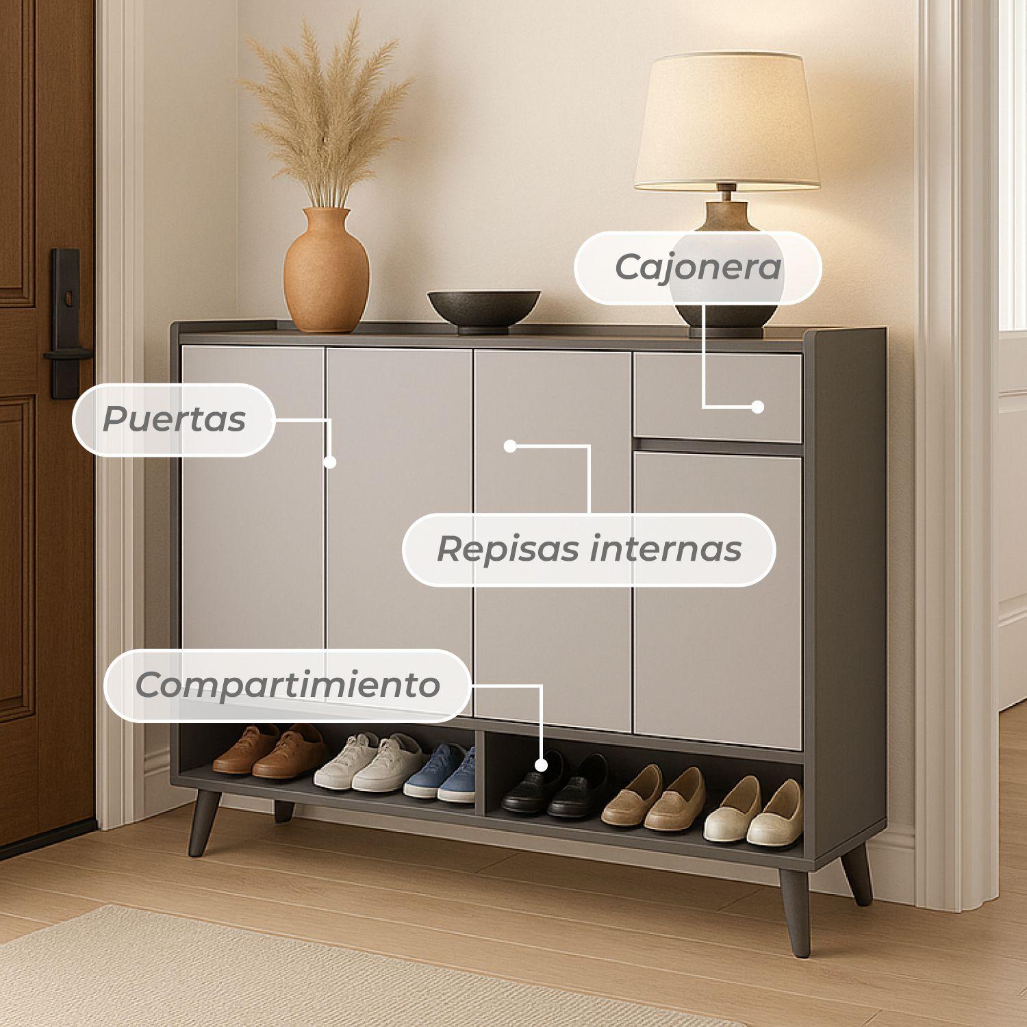 Zapatero Blackey 4 Puertas Organizador Estante + Cajón 118cm-5