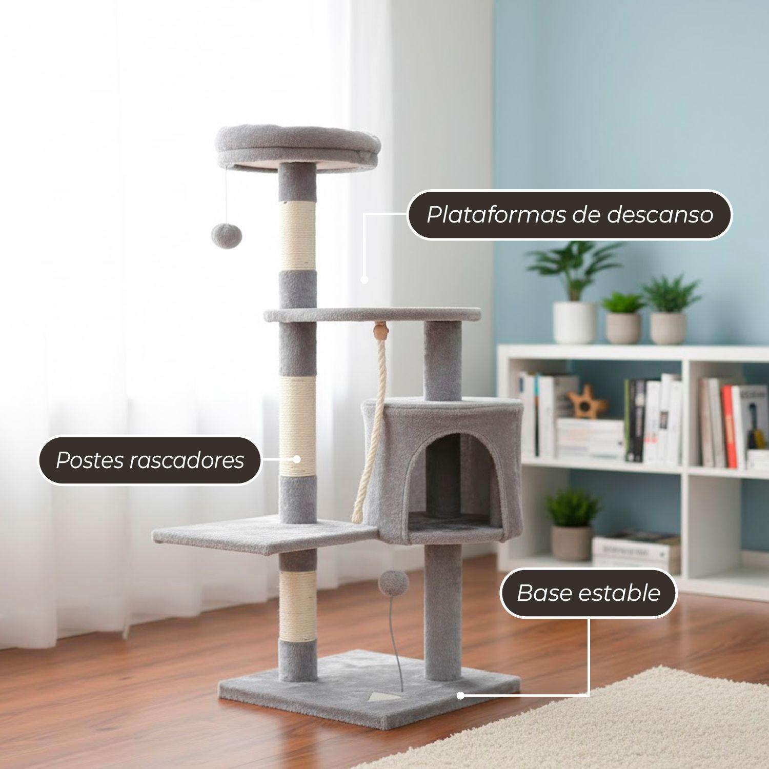 Rascador Para Gato Tipo Torre Grande 3 Niveles 112 cms. + Cuerda-4