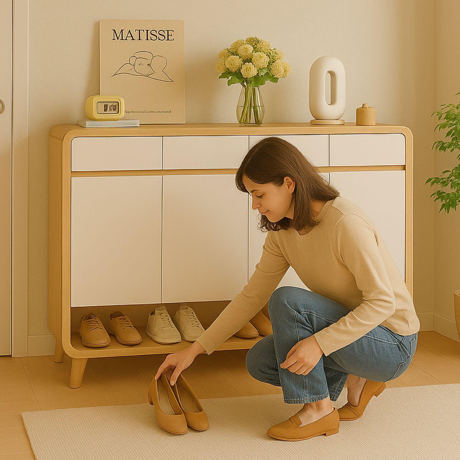 Zapatero Round Toe 4 Puertas Con Cajones Maple 140cm-4