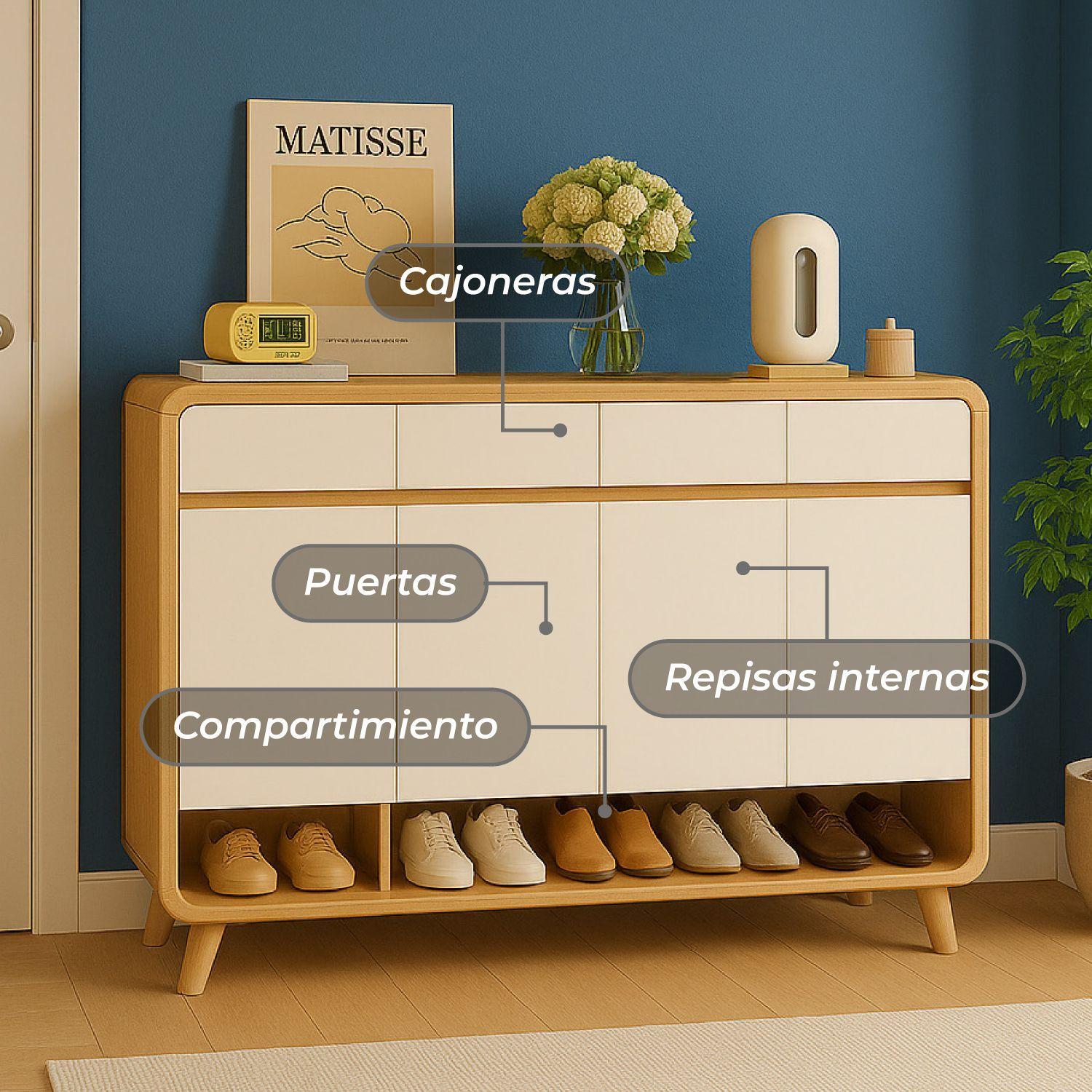Zapatero Round Toe 4 Puertas Con Cajones Maple 140cm-5
