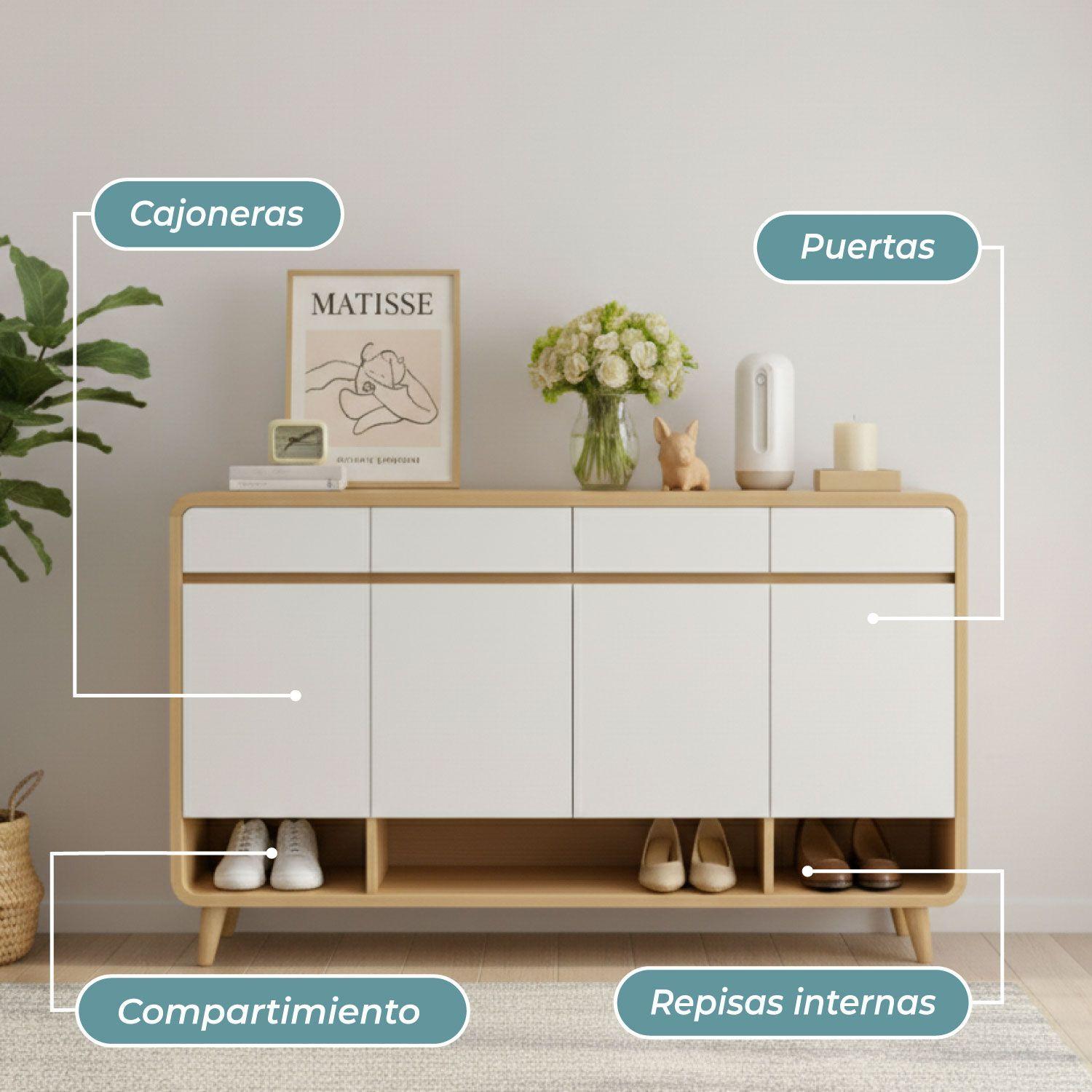 Zapatero Round Toe 4 Puertas Con Cajones Maple 140cm-3