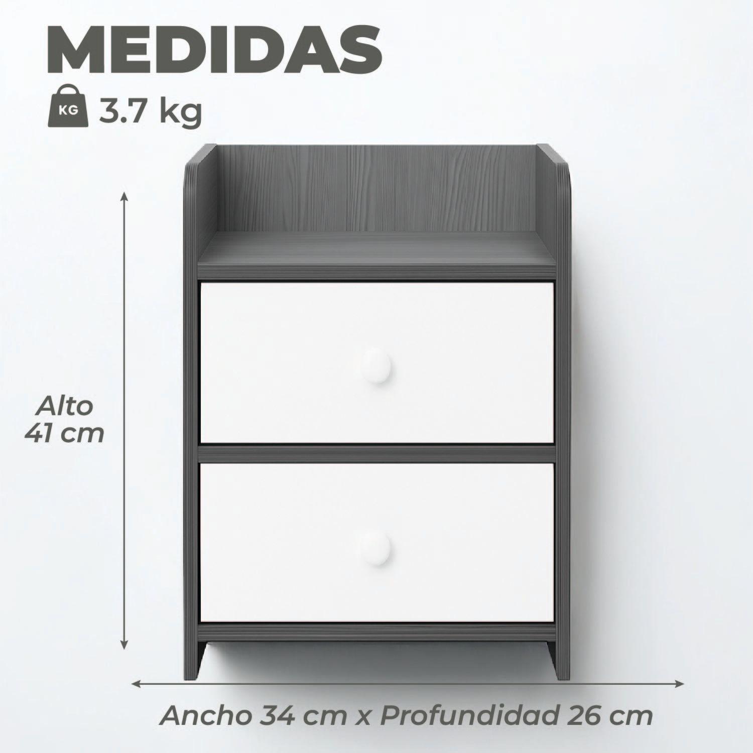 Velador Grey 2 Cajones 41x34x26 Cm-2