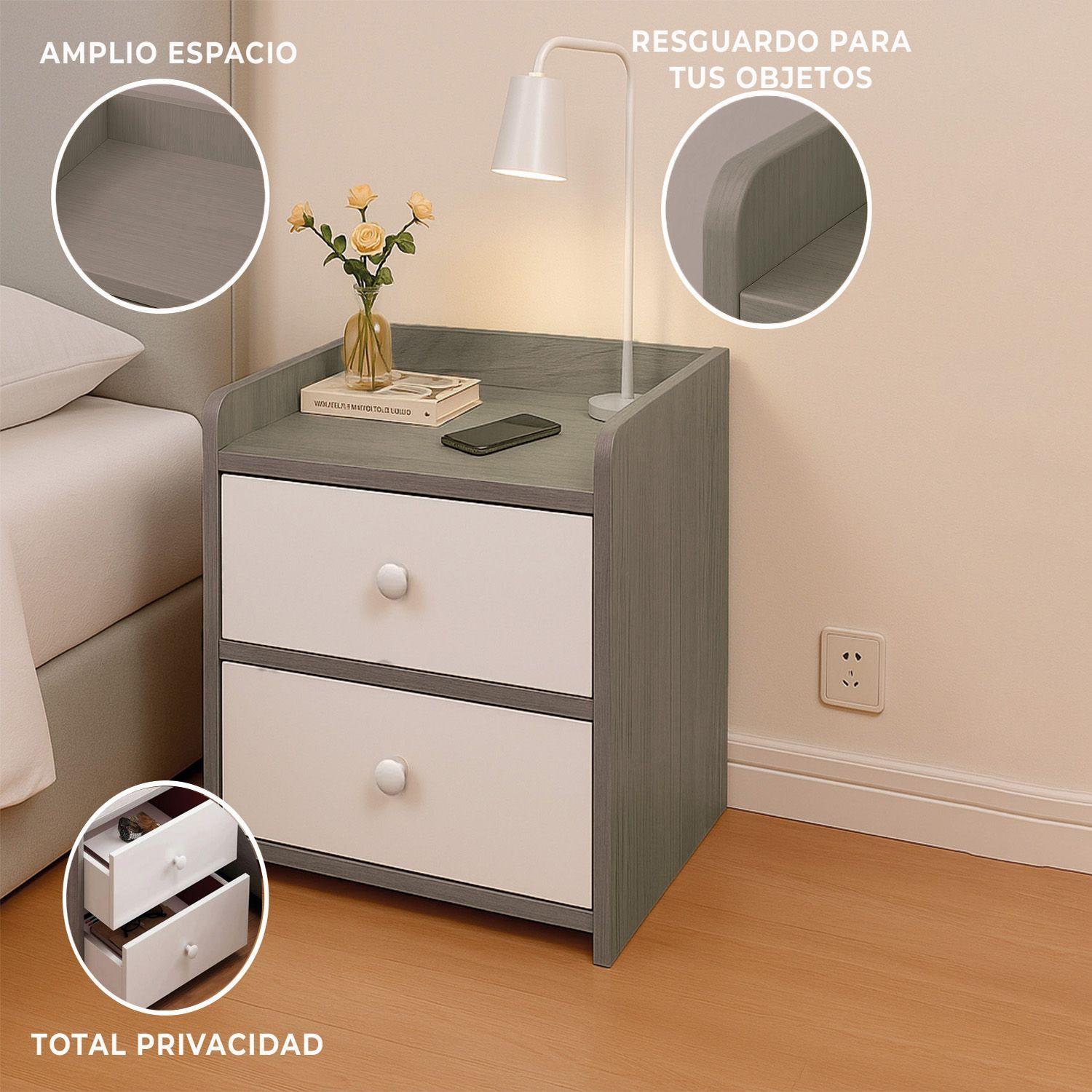 Velador Grey 2 Cajones 41x34x26 Cm-3