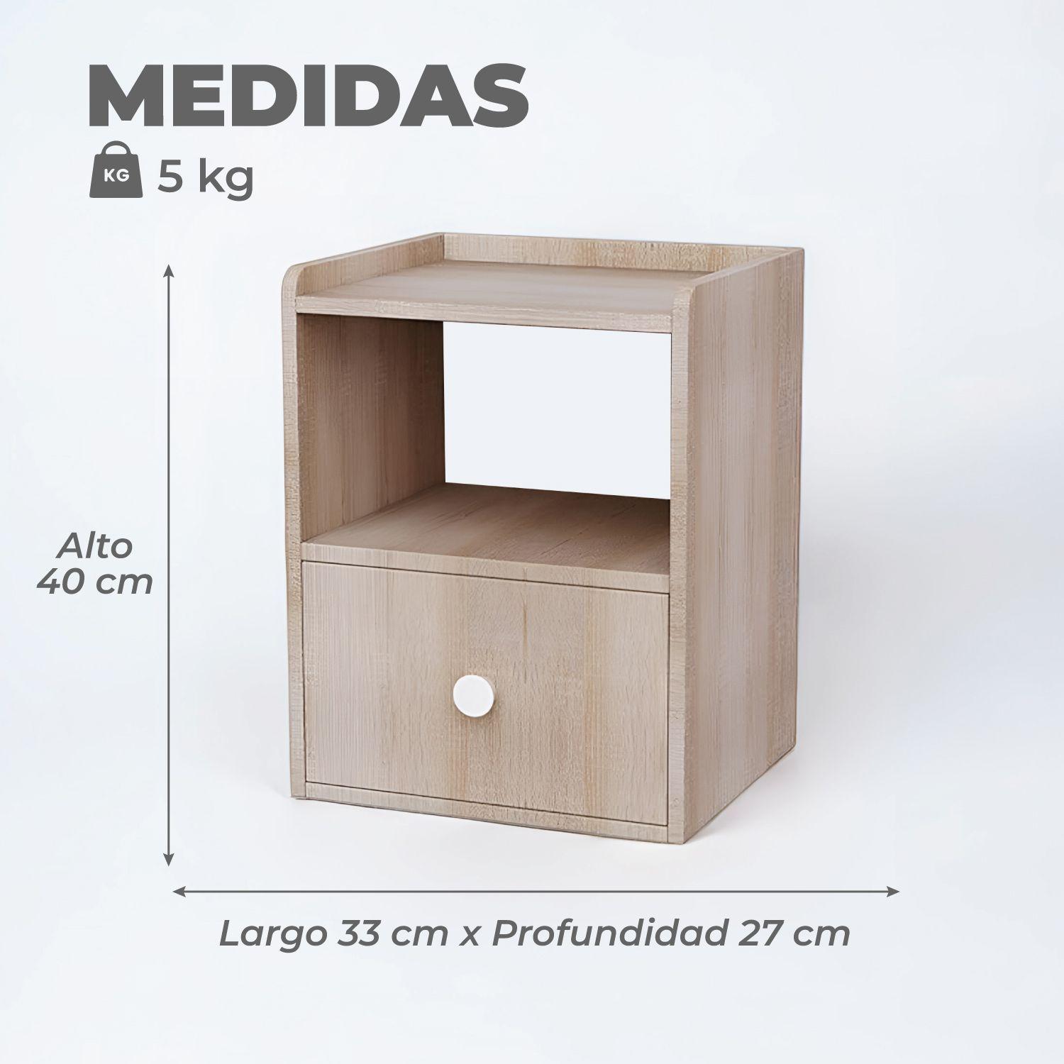 Velador Mesita De Noche 2 Niveles 1 Cajon 40x33x27 Cm-2