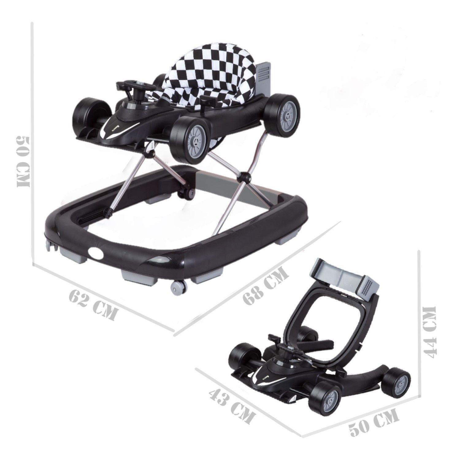 Andador F1 Caminador 2 en 1 Convertible Carreras Negro-2