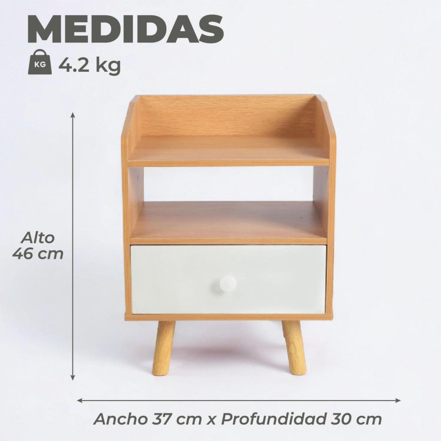 Velador Bicolor Nordico 2 Nivel 1 Cajon 46x37x30 Cm-2