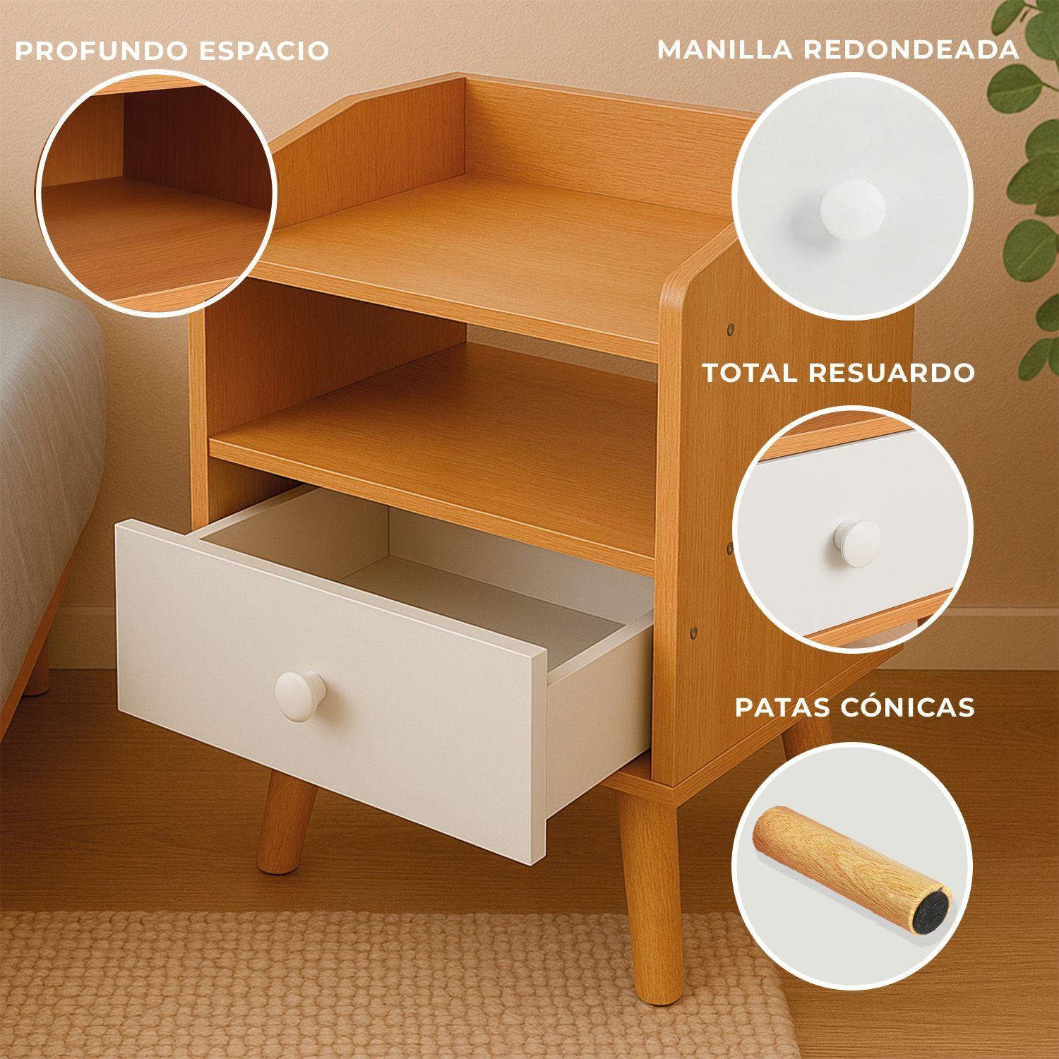 Velador Bicolor Nordico 2 Nivel 1 Cajon 46x37x30 Cm-3