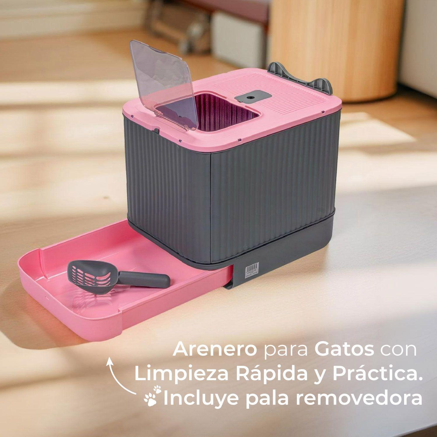 Arenero Cerrado con Bandeja 2 puertas, Baño Gatos luz y Pala Rosado-2