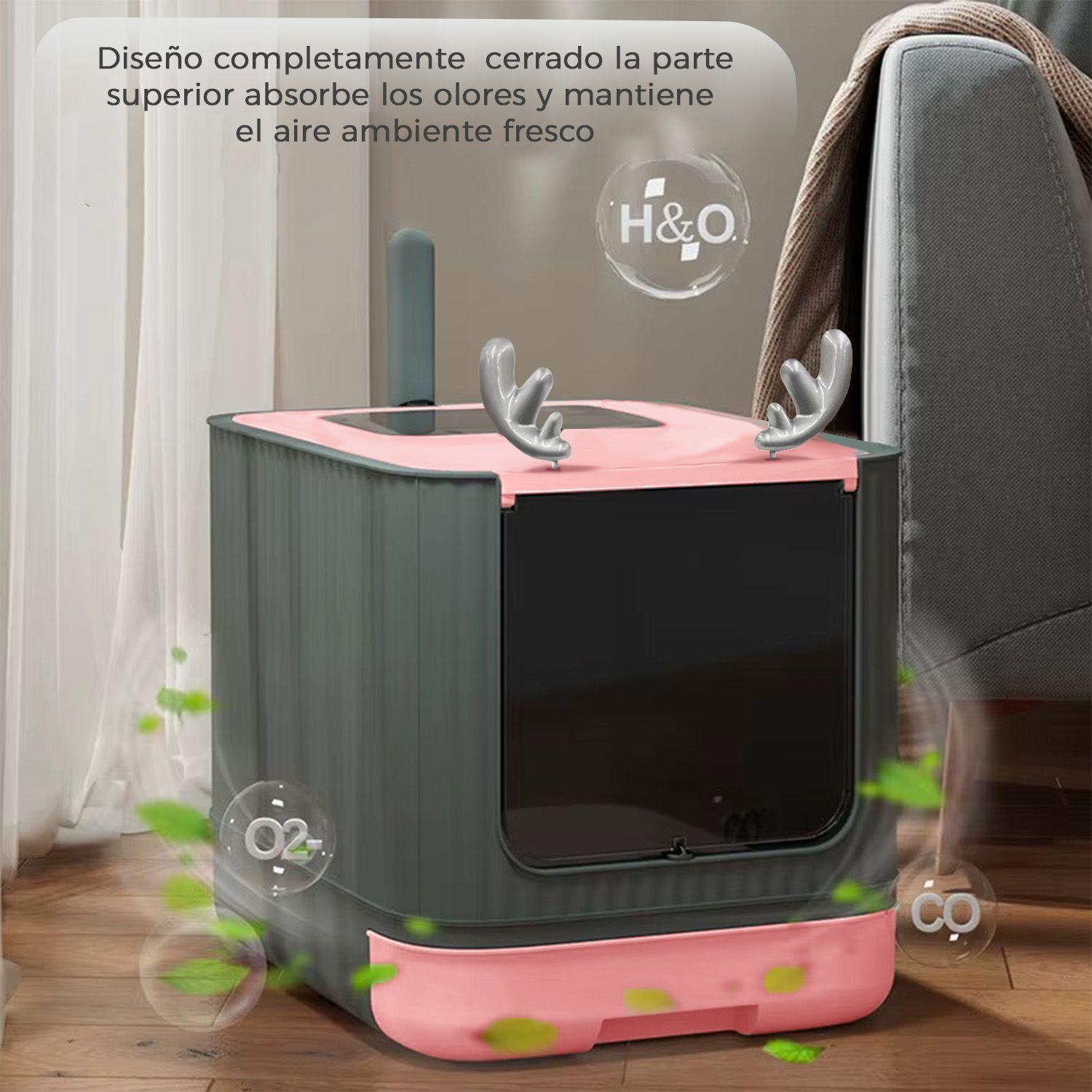 Arenero Cerrado con Bandeja 2 puertas, Baño Gatos luz y Pala Rosado-4