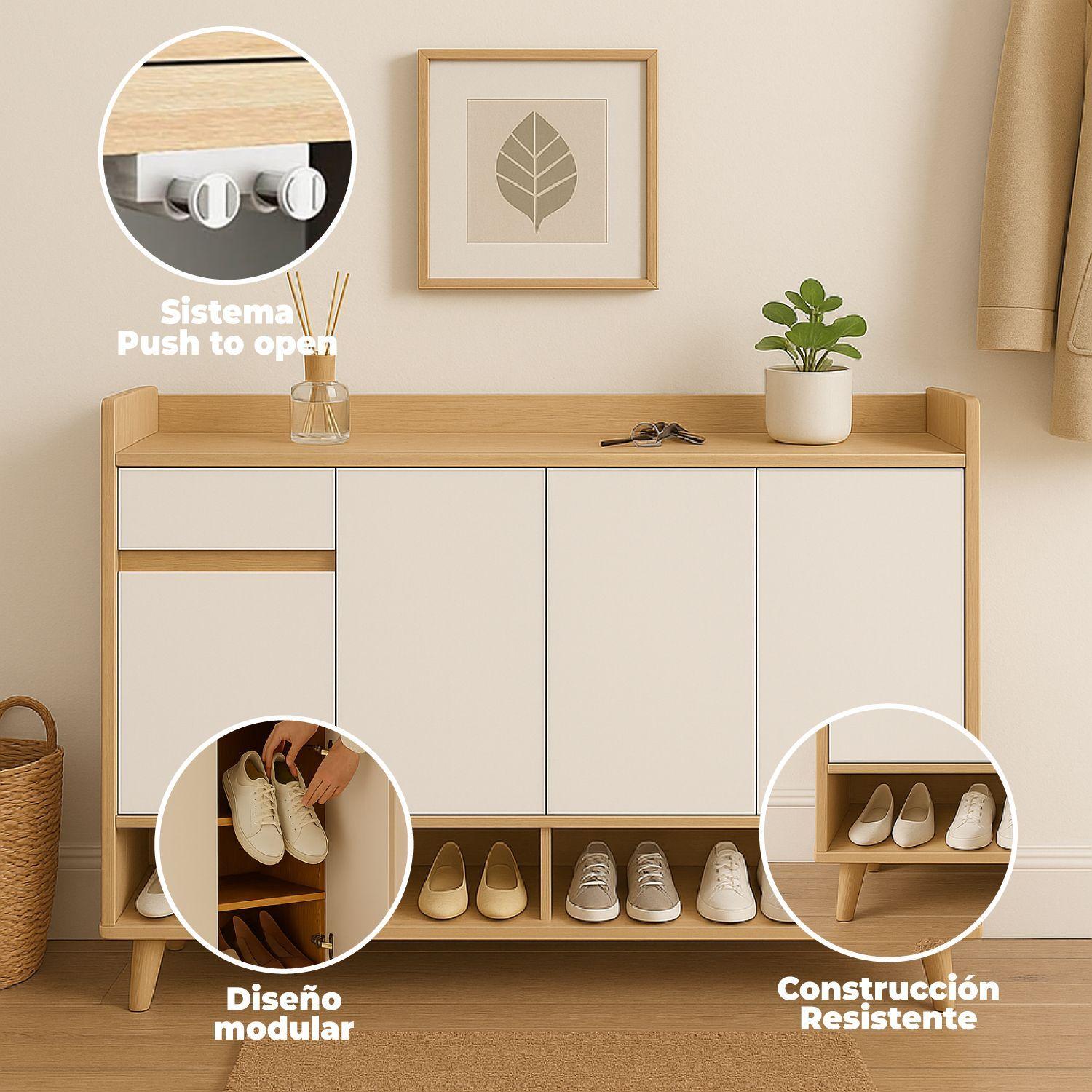 Zapatero Mueble Moderm 4 Puertas y Cajón 143CM-3