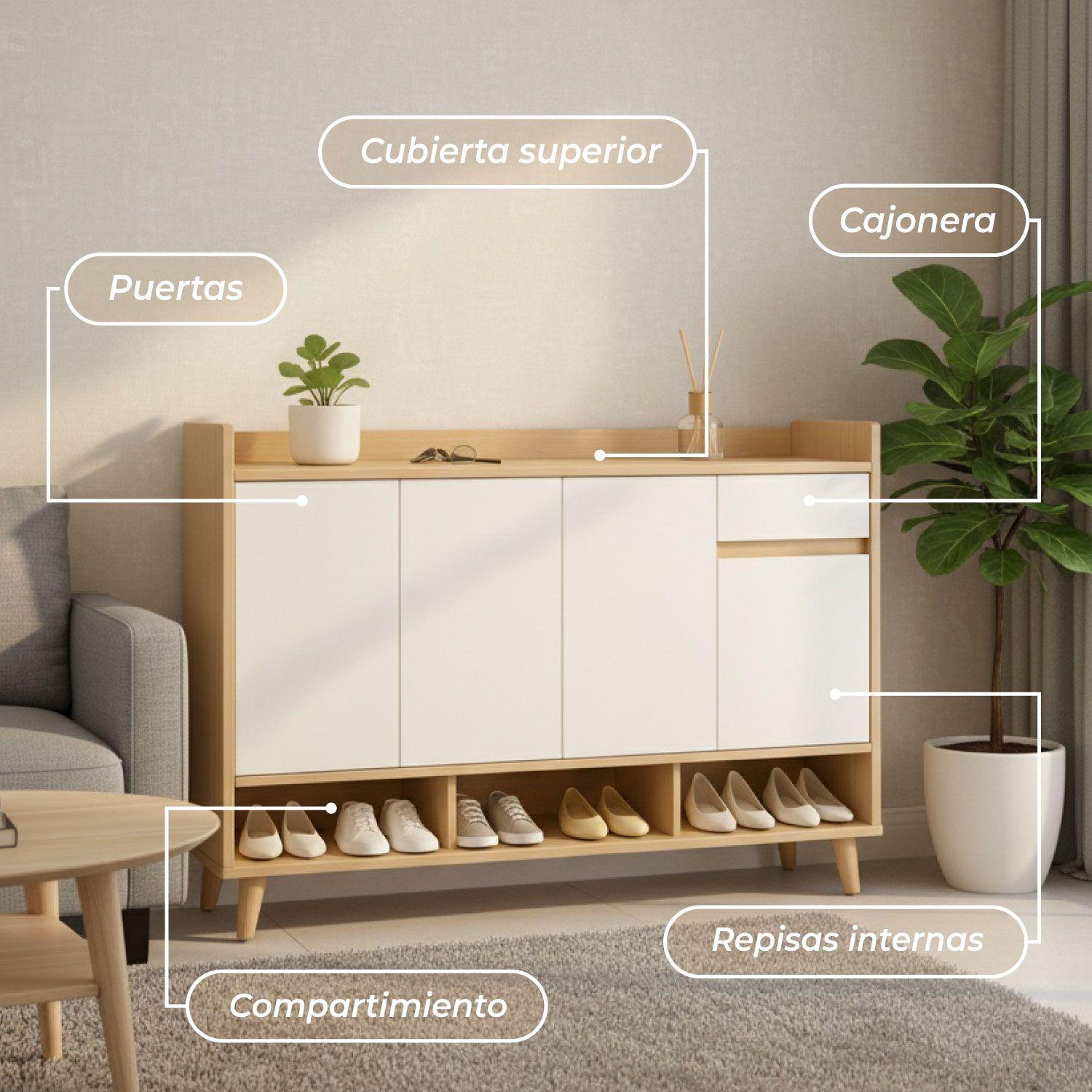 Zapatero Mueble Moderm 4 Puertas y Cajón 143CM-5