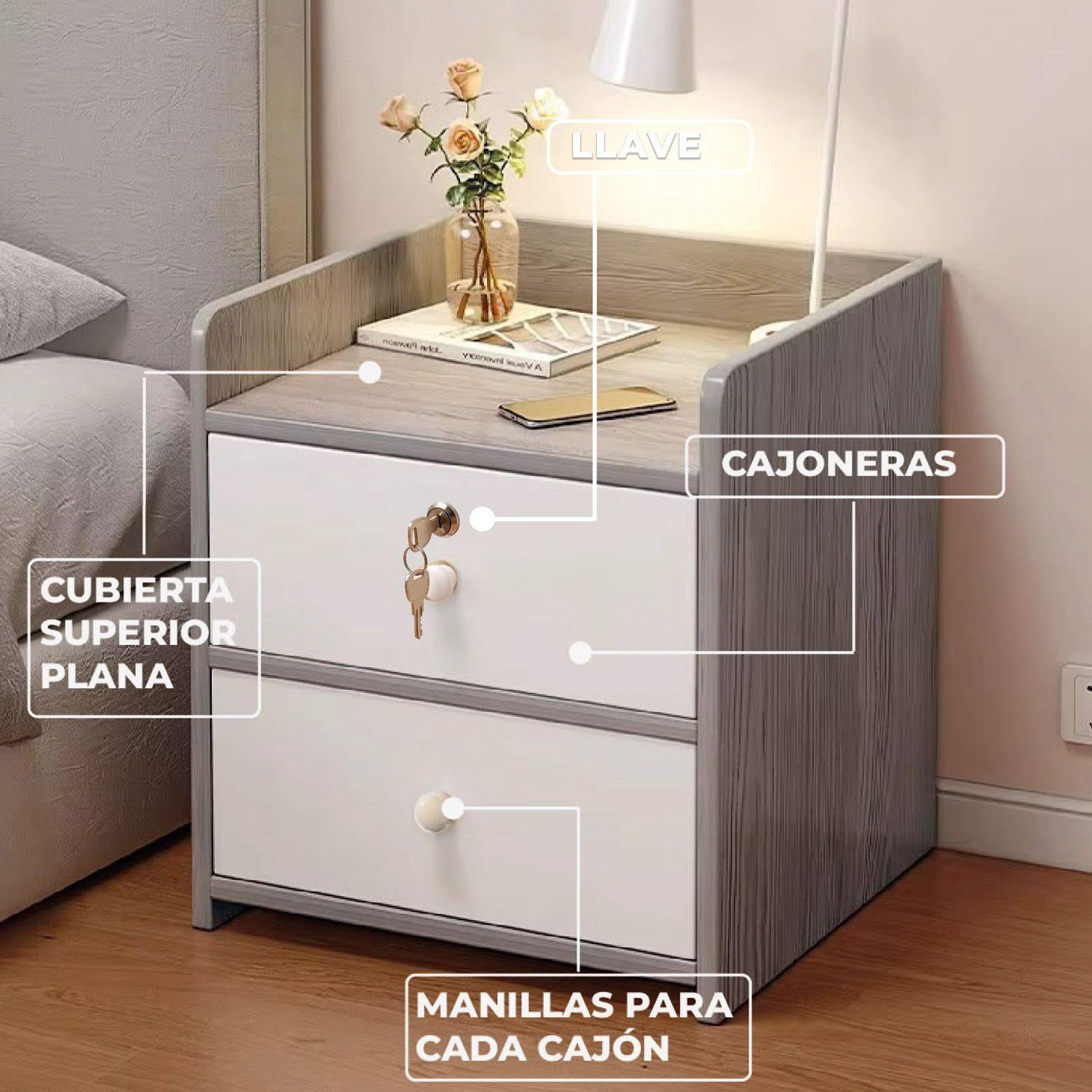   Velador Grey 2 Cajon Con 1 Llave 41x34x26 Cm-5