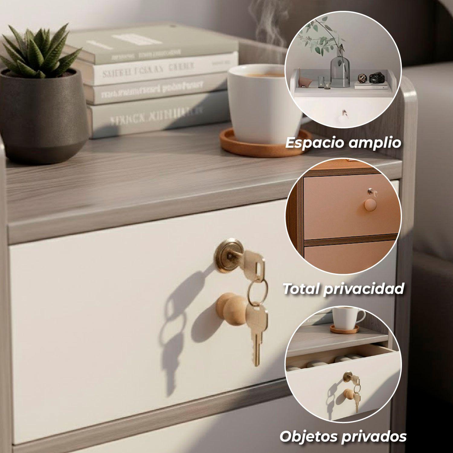   Velador Grey 2 Cajon Con 1 Llave 41x34x26 Cm-3