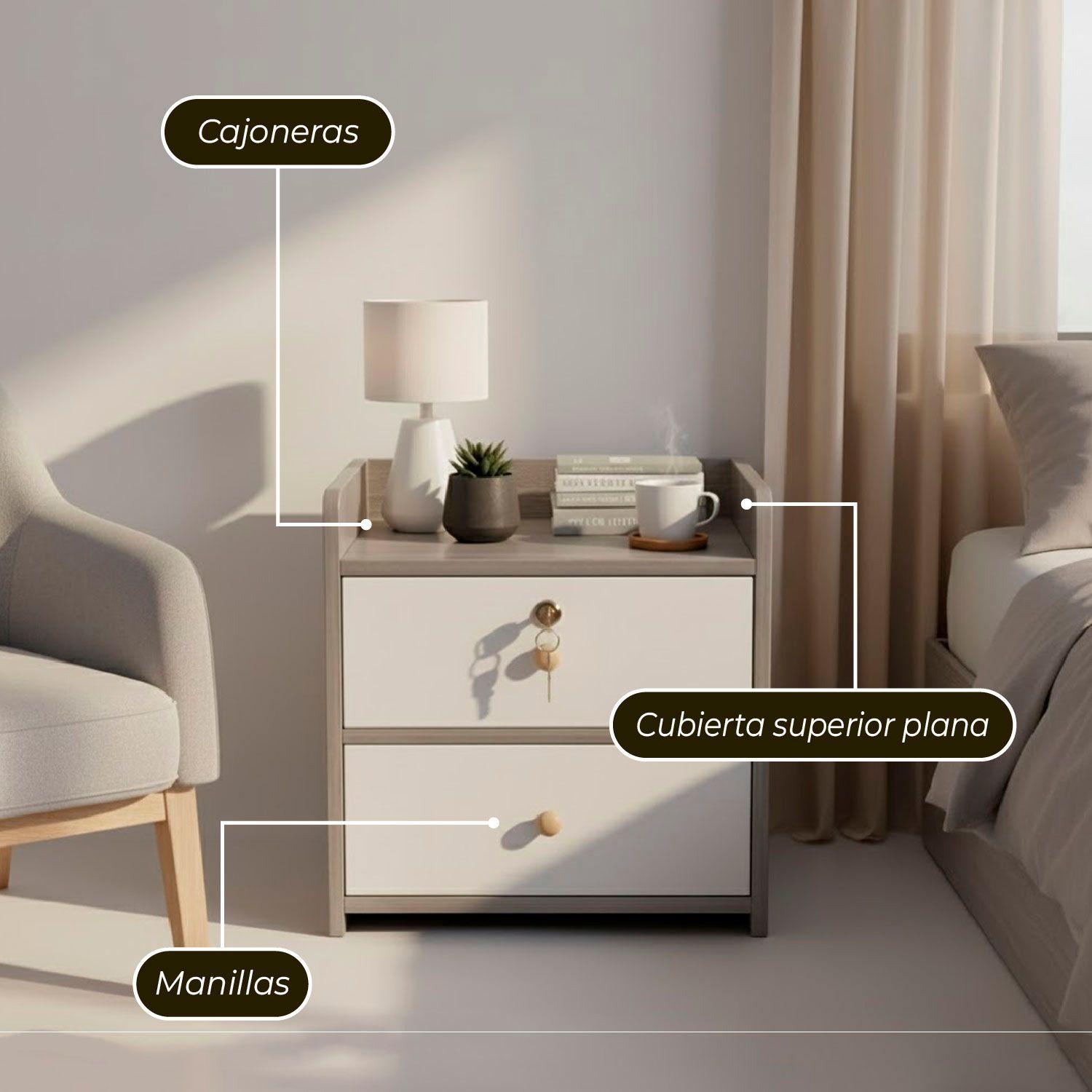   Velador Grey 2 Cajon Con 1 Llave 41x34x26 Cm-5