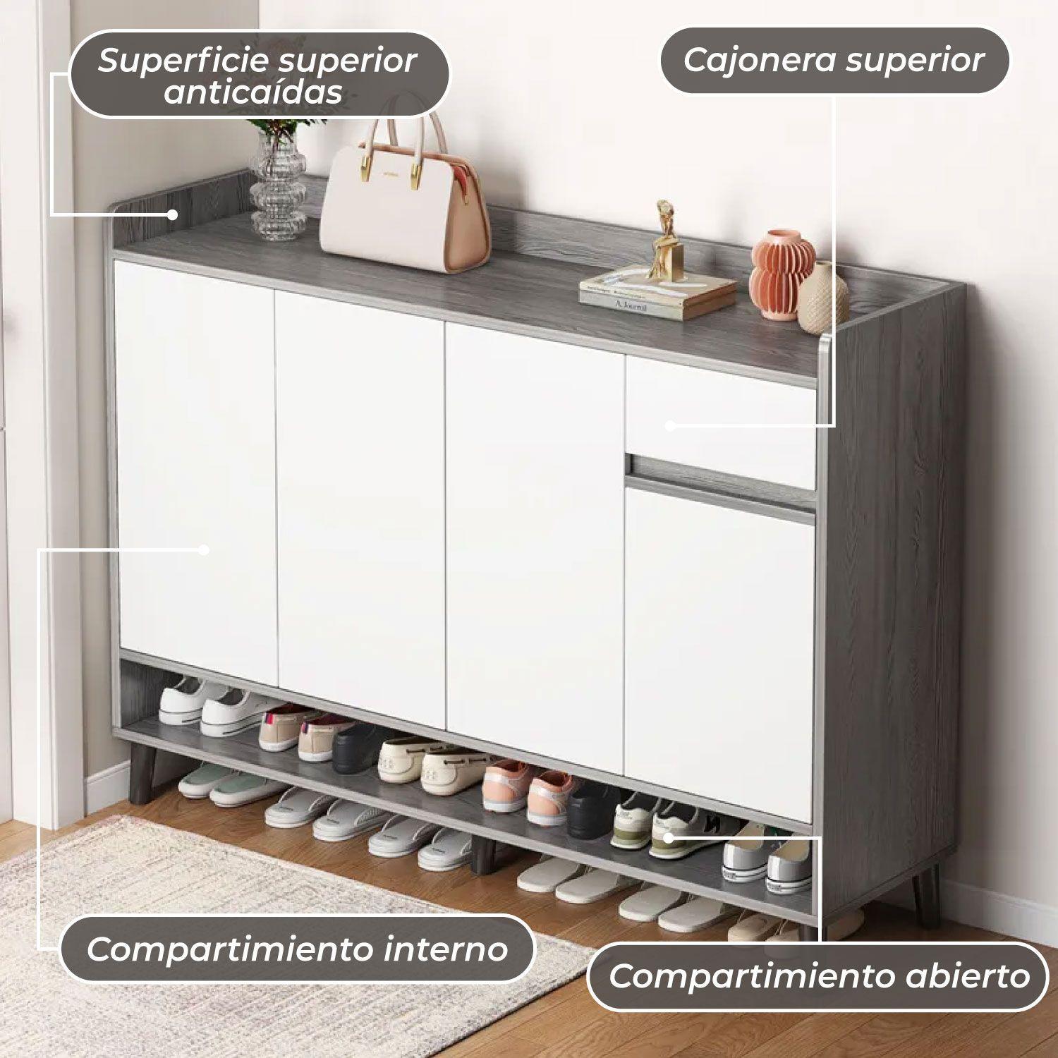 Zapatero Silver 4 Puertas con Cajon Organizador Estante 120Cm-5