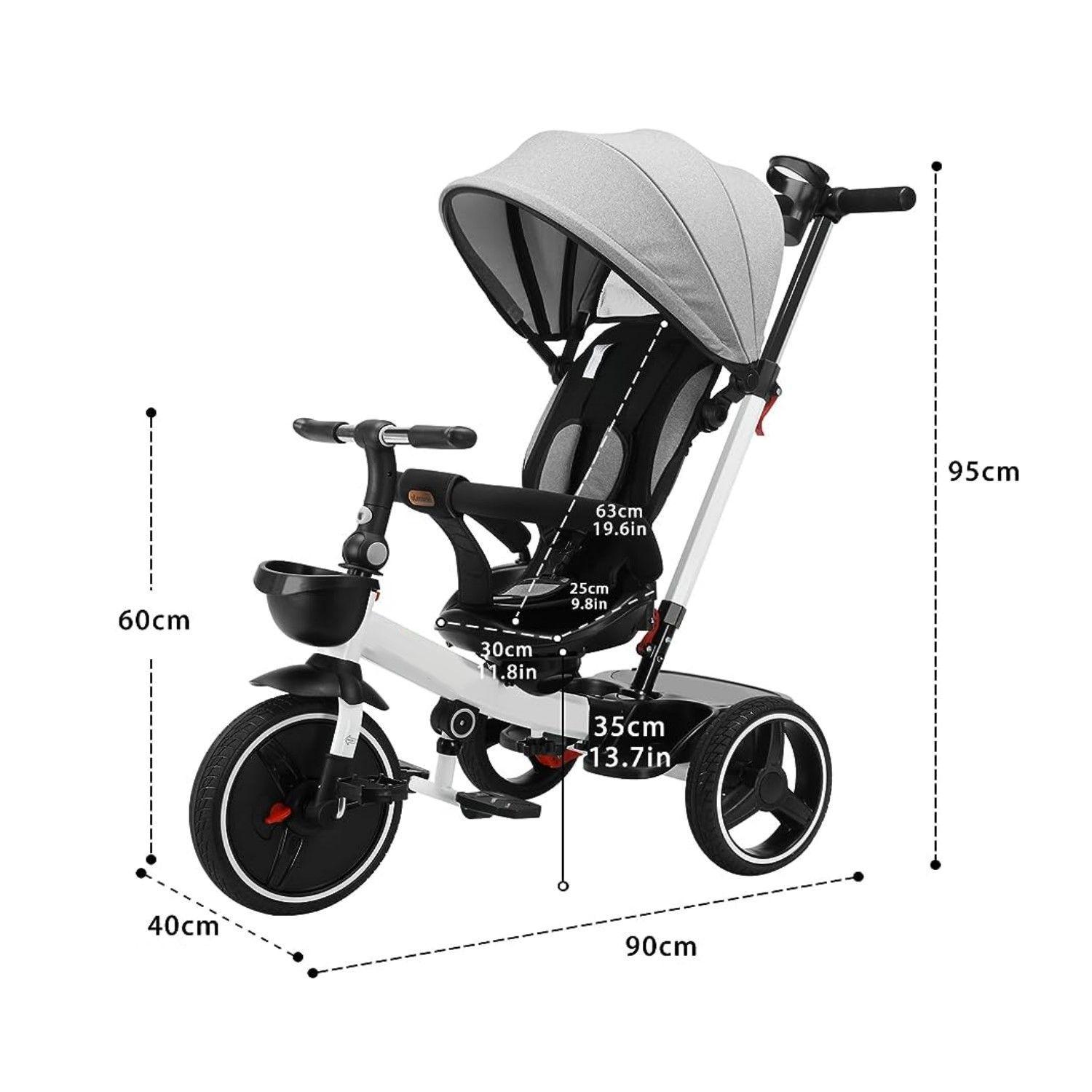 Triciclo Coche 4 En 1 Plegable Reclinable 360° Blanco-2