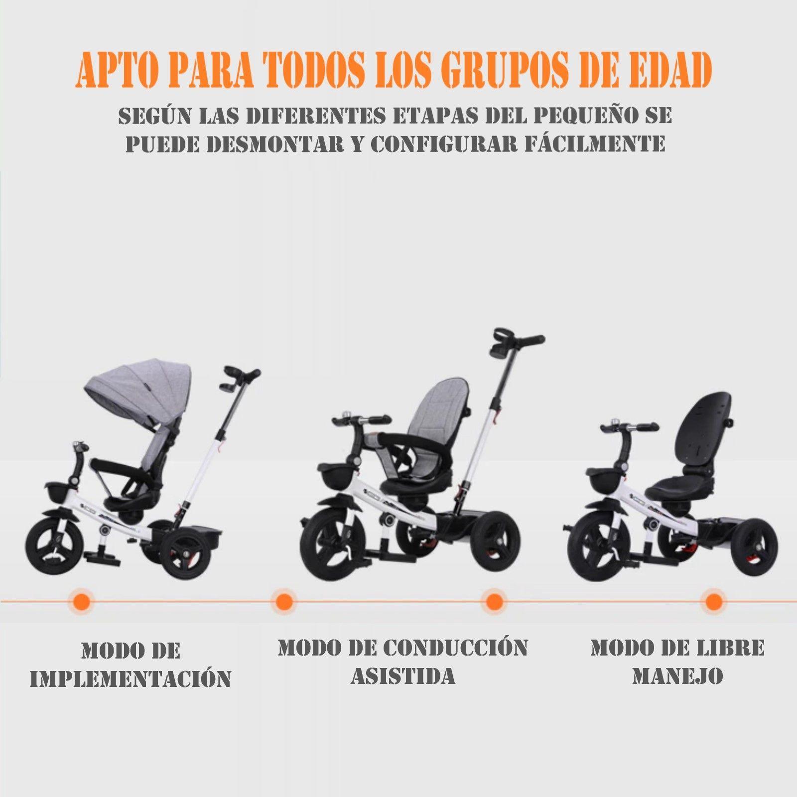 Triciclo Coche 4 En 1 Plegable Reclinable 360° Blanco-5
