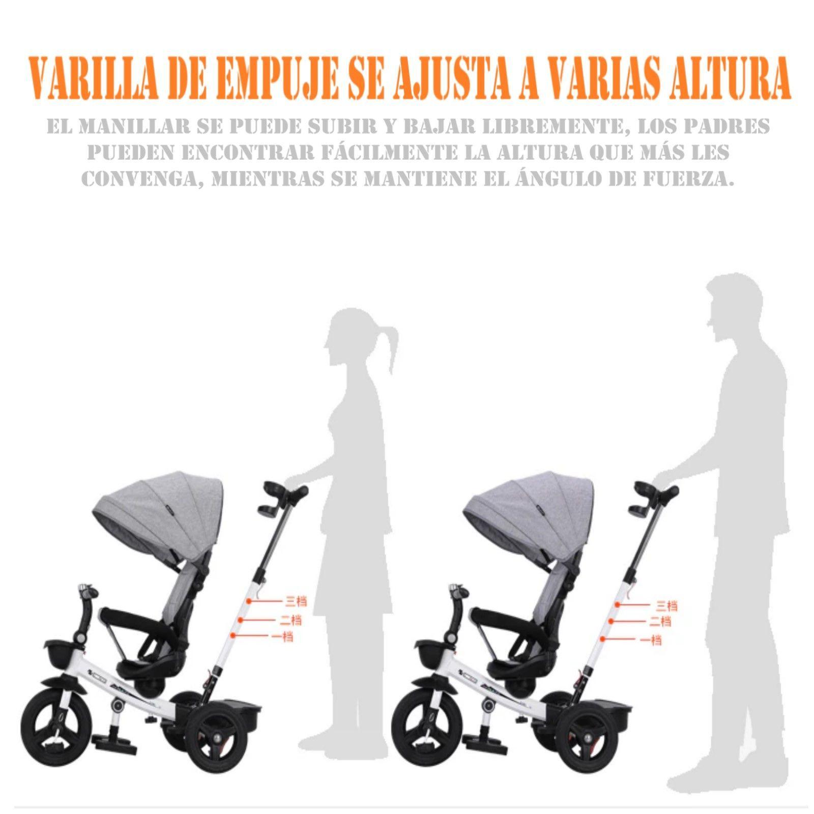 Triciclo Coche 4 En 1 Plegable Reclinable 360° Blanco-6