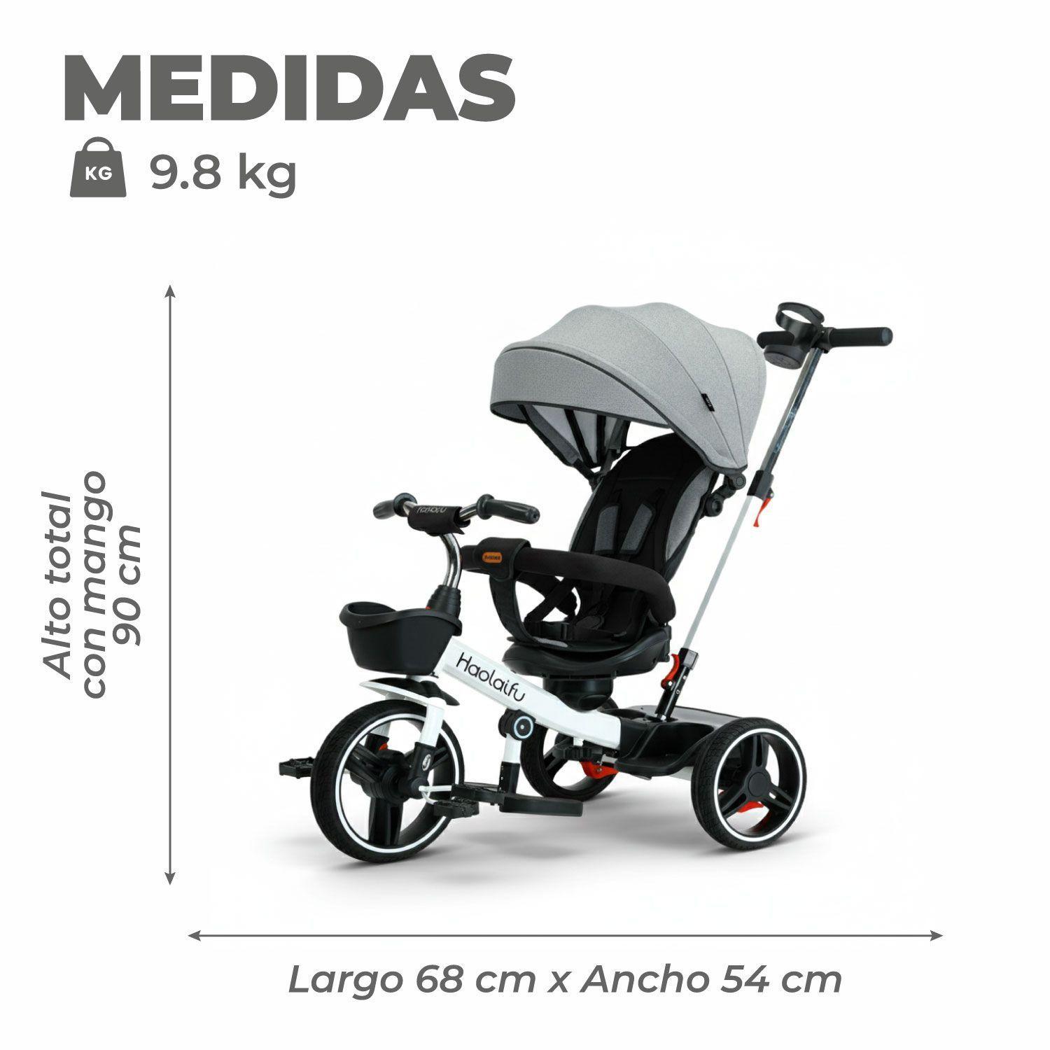 Triciclo Coche 4 En 1 Plegable Reclinable 360° Blanco-2