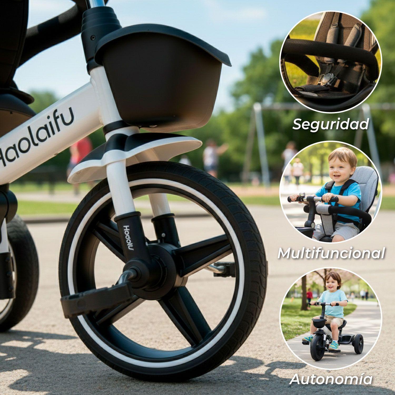 Triciclo Coche 4 En 1 Plegable Reclinable 360° Blanco-3