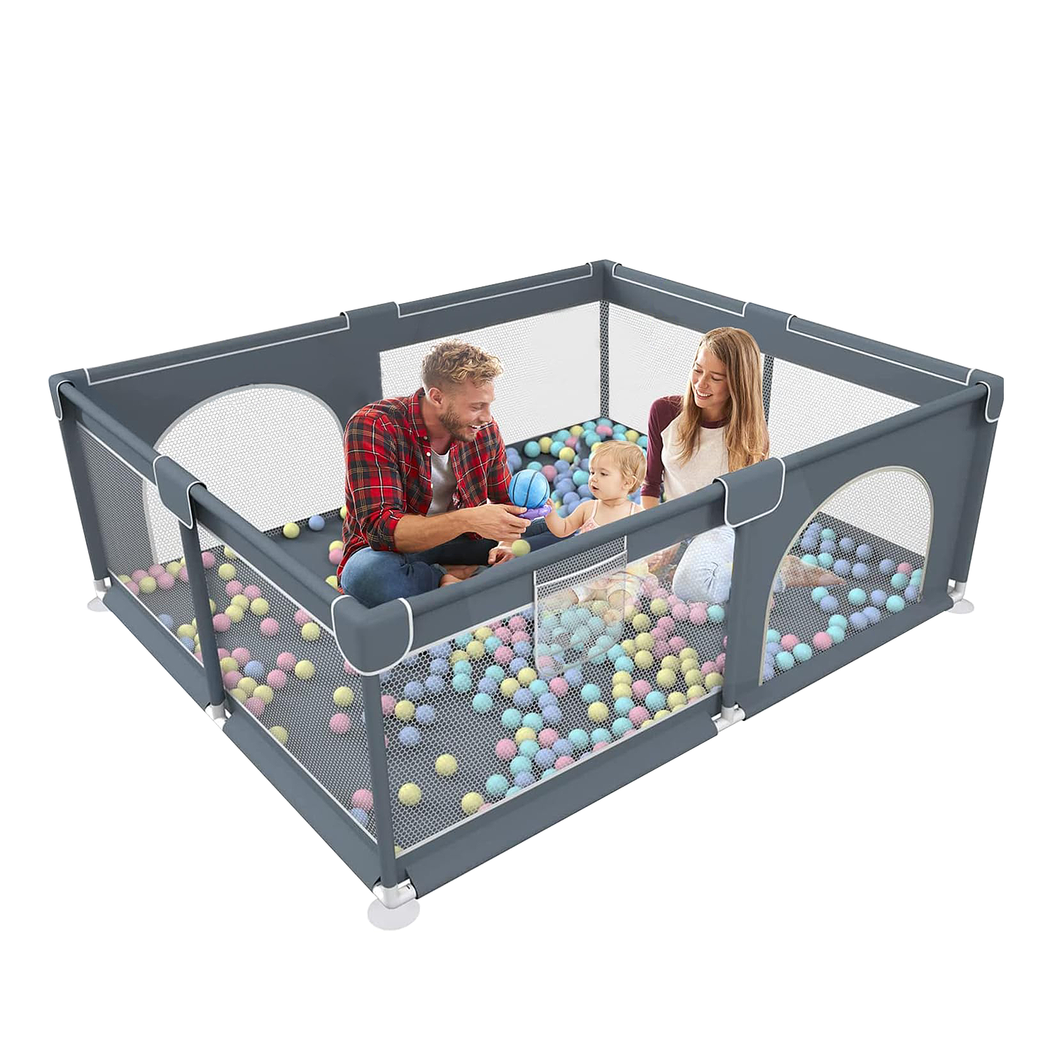 Corral de Seguridad Bebe 180cm Rectangular Gris-2
