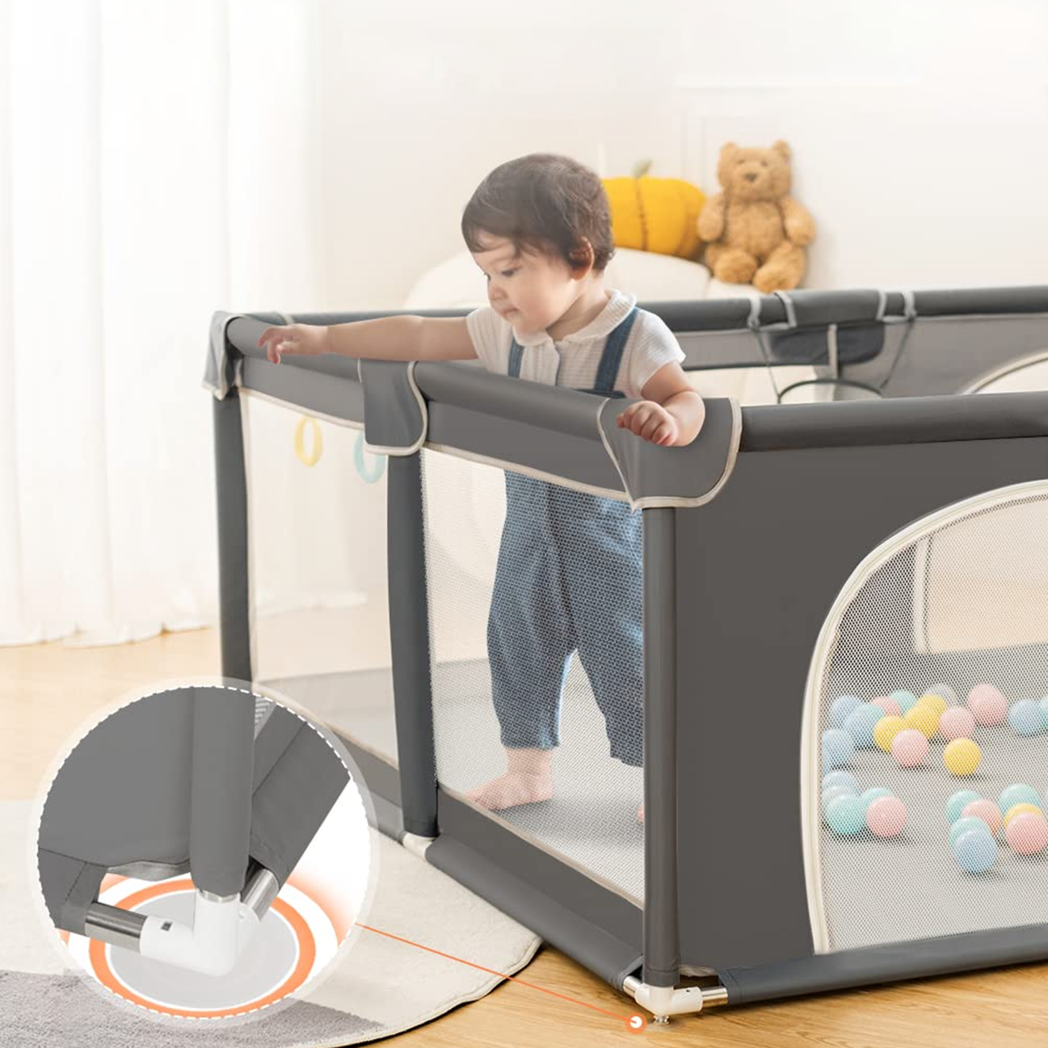 Corral de Seguridad Bebe 180cm Rectangular Gris-3