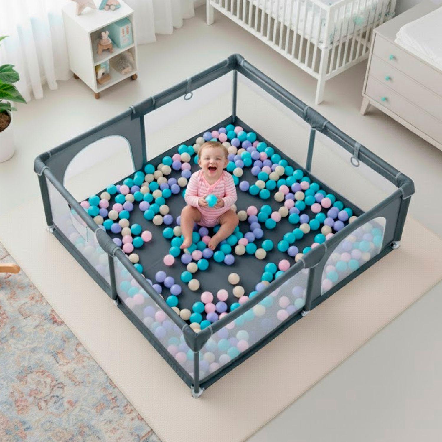 Corral de Seguridad Bebe 180cm Rectangular Gris-3