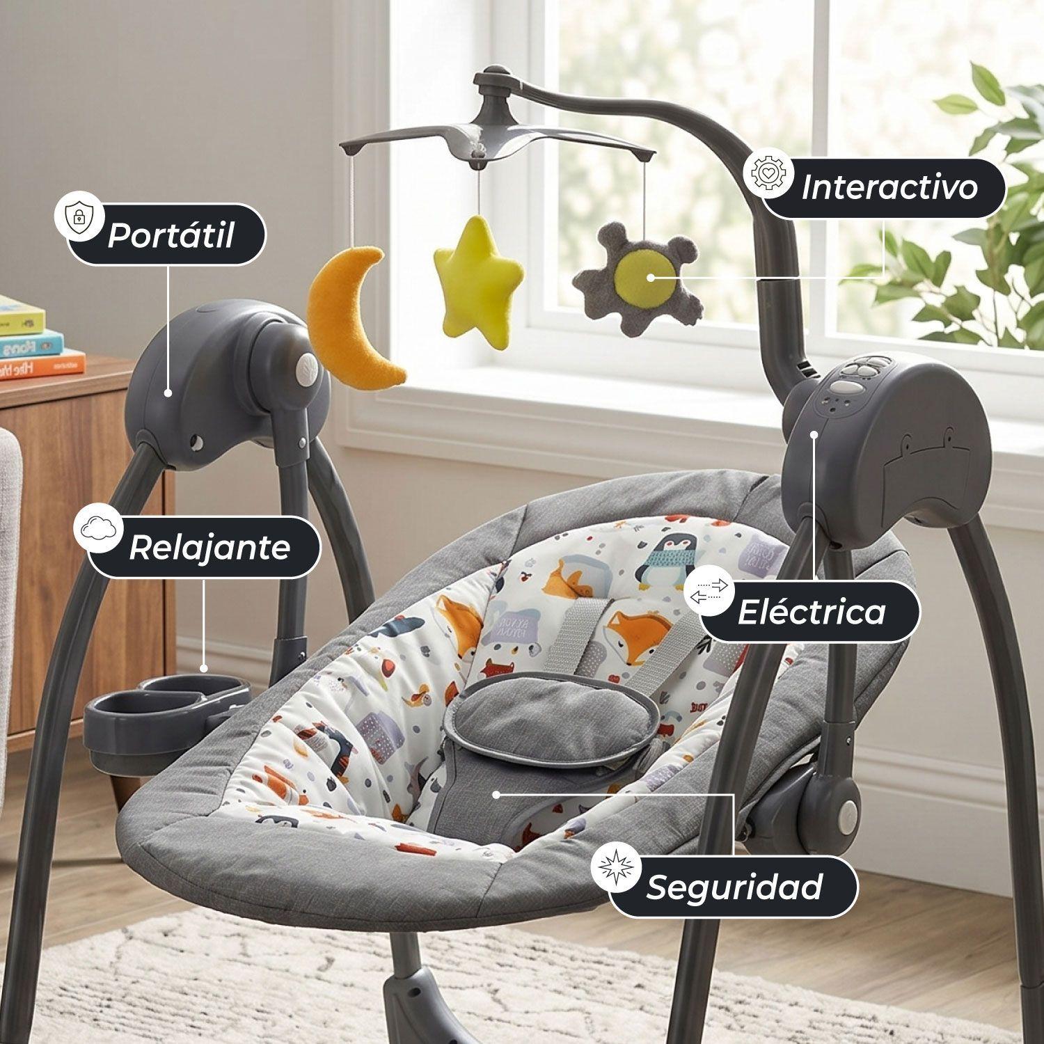 Silla Mecedora Bebe Columpio Electrica Bluetooth Reclinable -2