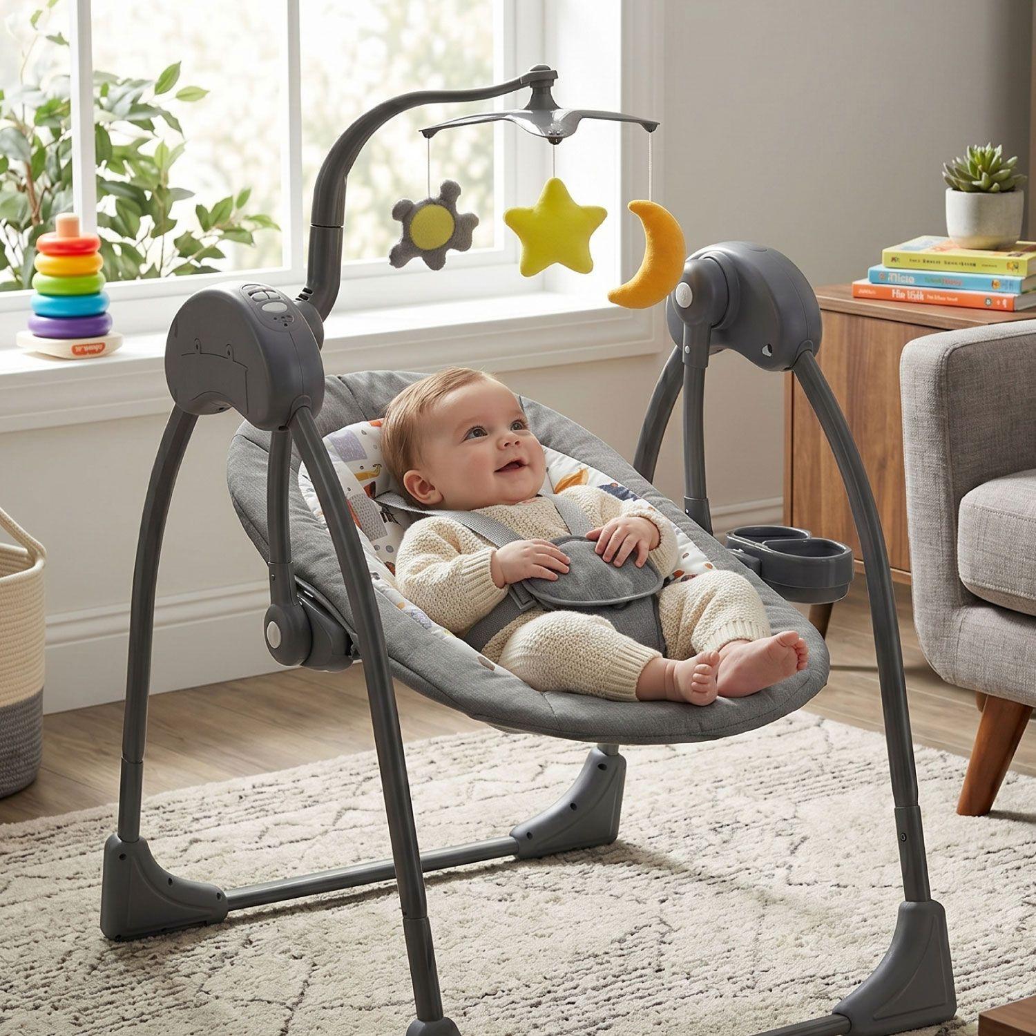 Silla Mecedora Bebe Columpio Electrica Bluetooth Reclinable -4