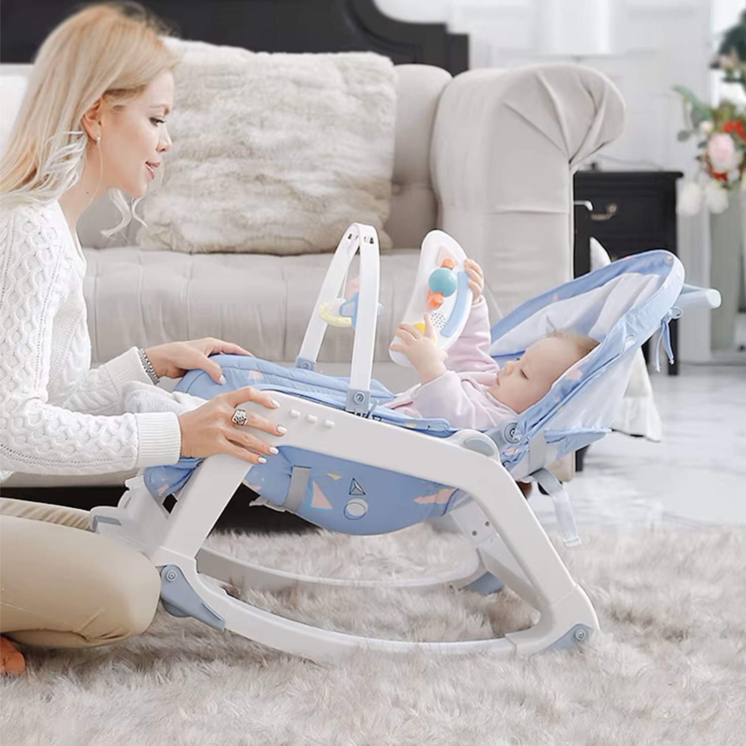 Silla Mecedora De Comer Bebe 5 En 1 Reclinable Safe Baby-5
