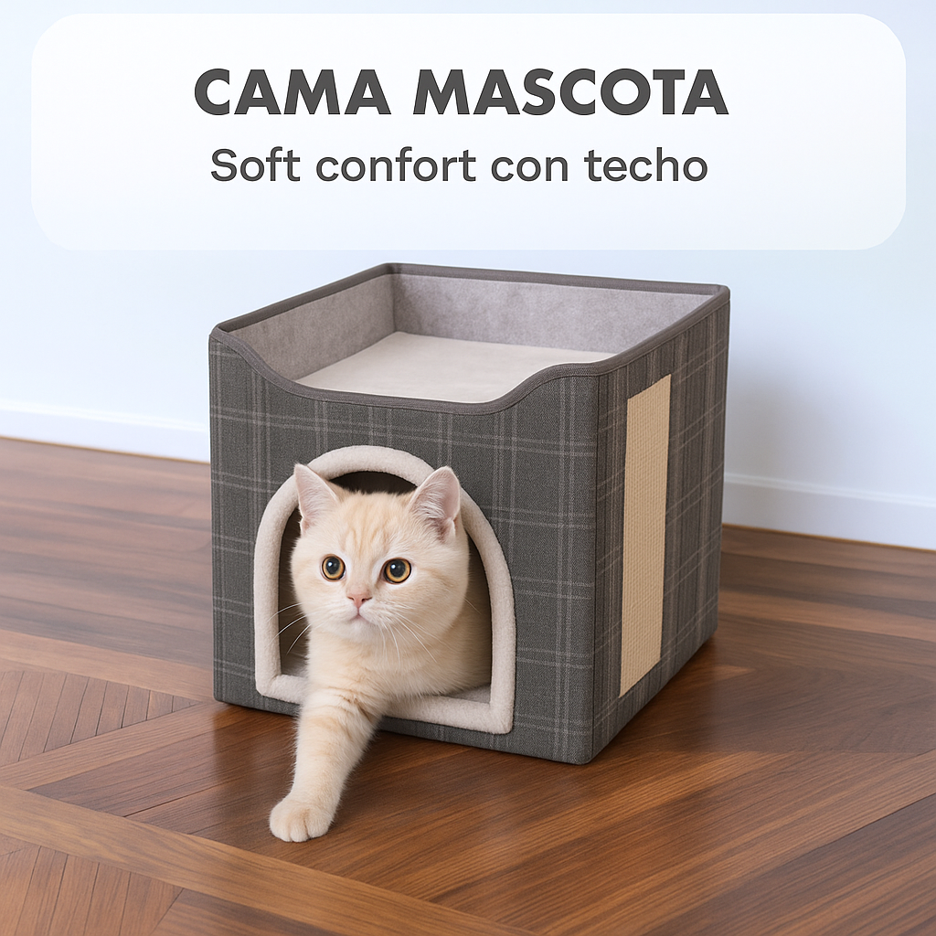 Cama Mascota Soft Confort Plegable Con Rascador y Pompon 39cm-3