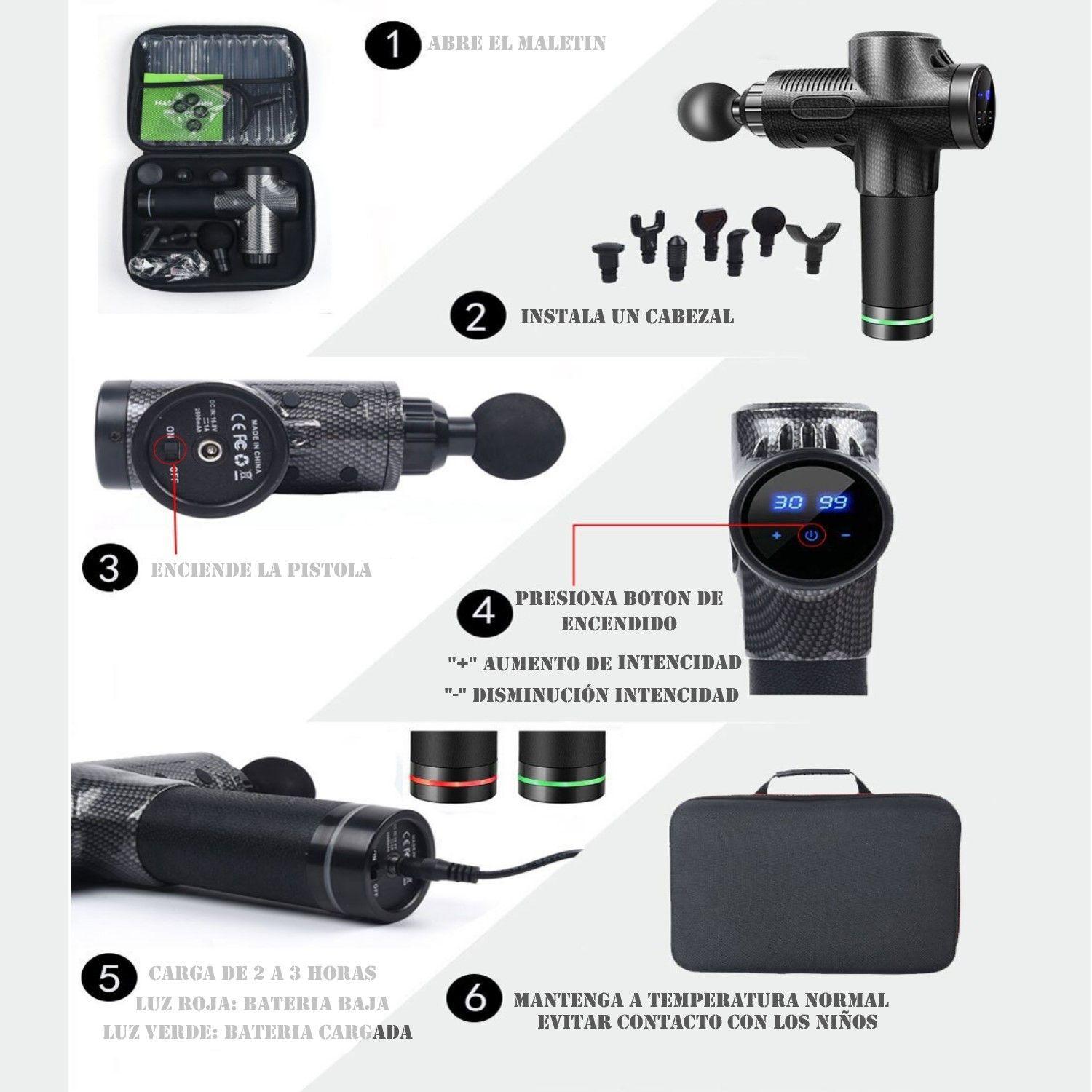 Pistola Muscular Masajeador 7 Accesorios Profesional-5