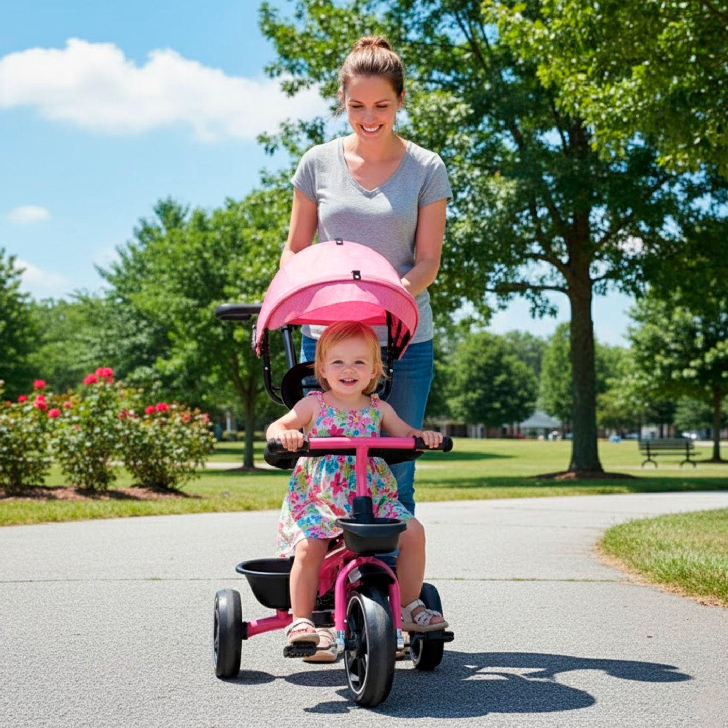 Triciclo Coche Infantil 5 En 1 Con Toldo y Mango-3