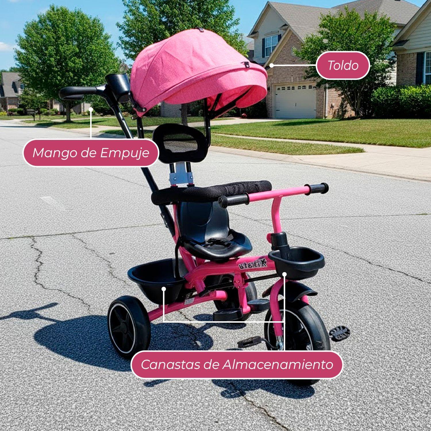 Triciclo Coche Infantil 5 En 1 Con Toldo y Mango-4