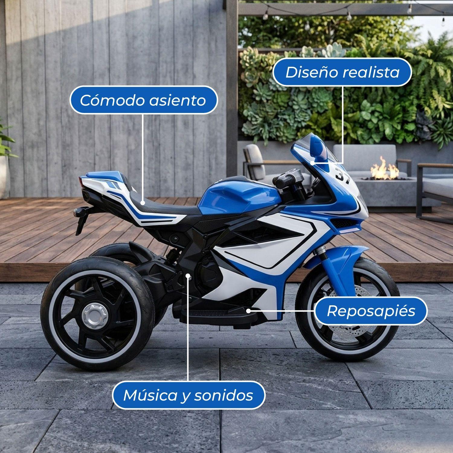 Moto Eléctrica Infantil con Música y Luz Color Azul-5
