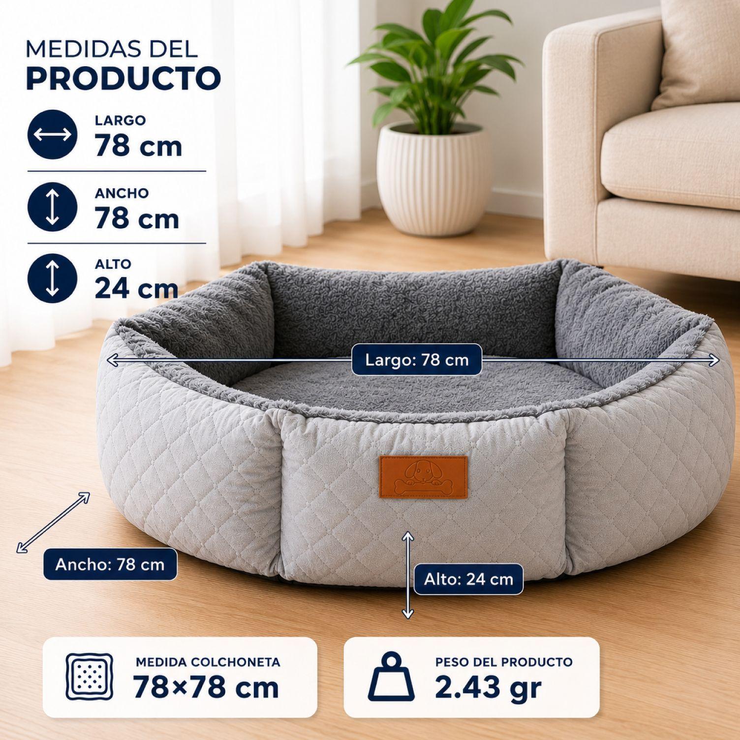 Cama Mascotas 80cm Jacquard Premium Acolchada Perro Gato-2