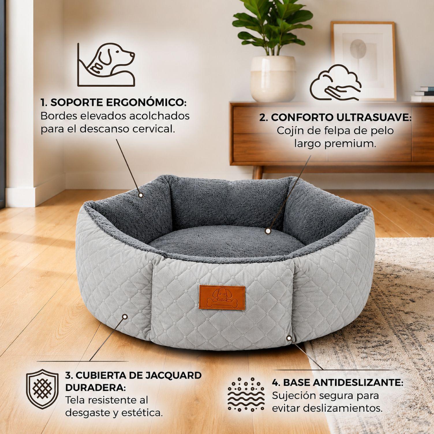 Cama Mascotas 80cm Jacquard Premium Acolchada Perro Gato-3