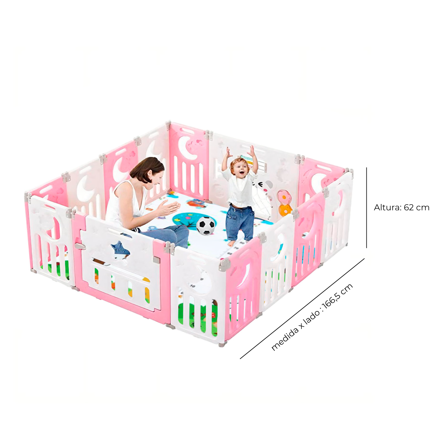 Corral Bebe Multiformas Plastico 14 + 2 Plegable Rosado-4